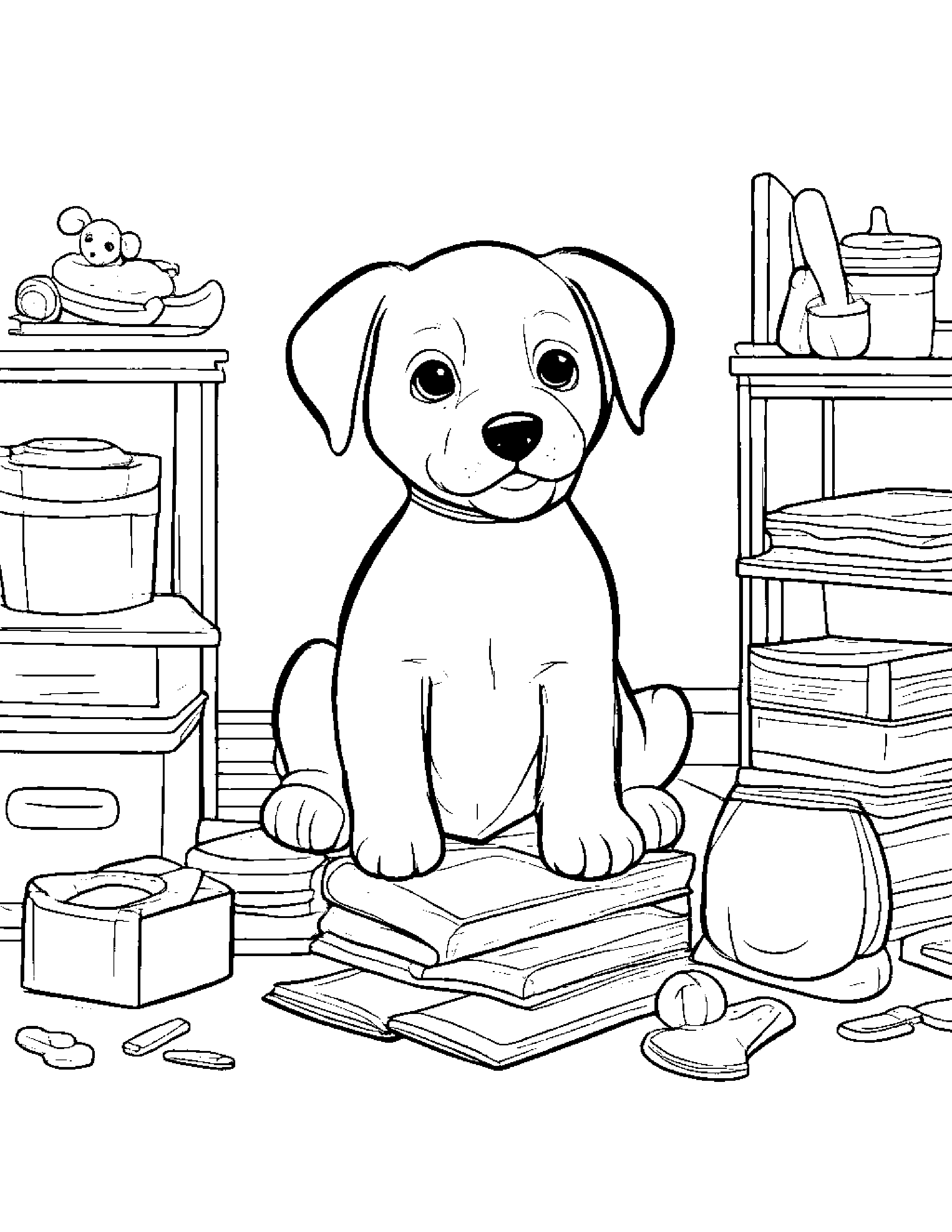 Cozy Puppy Tidying Toys #2 Coloring Page (Free Printable PDF)