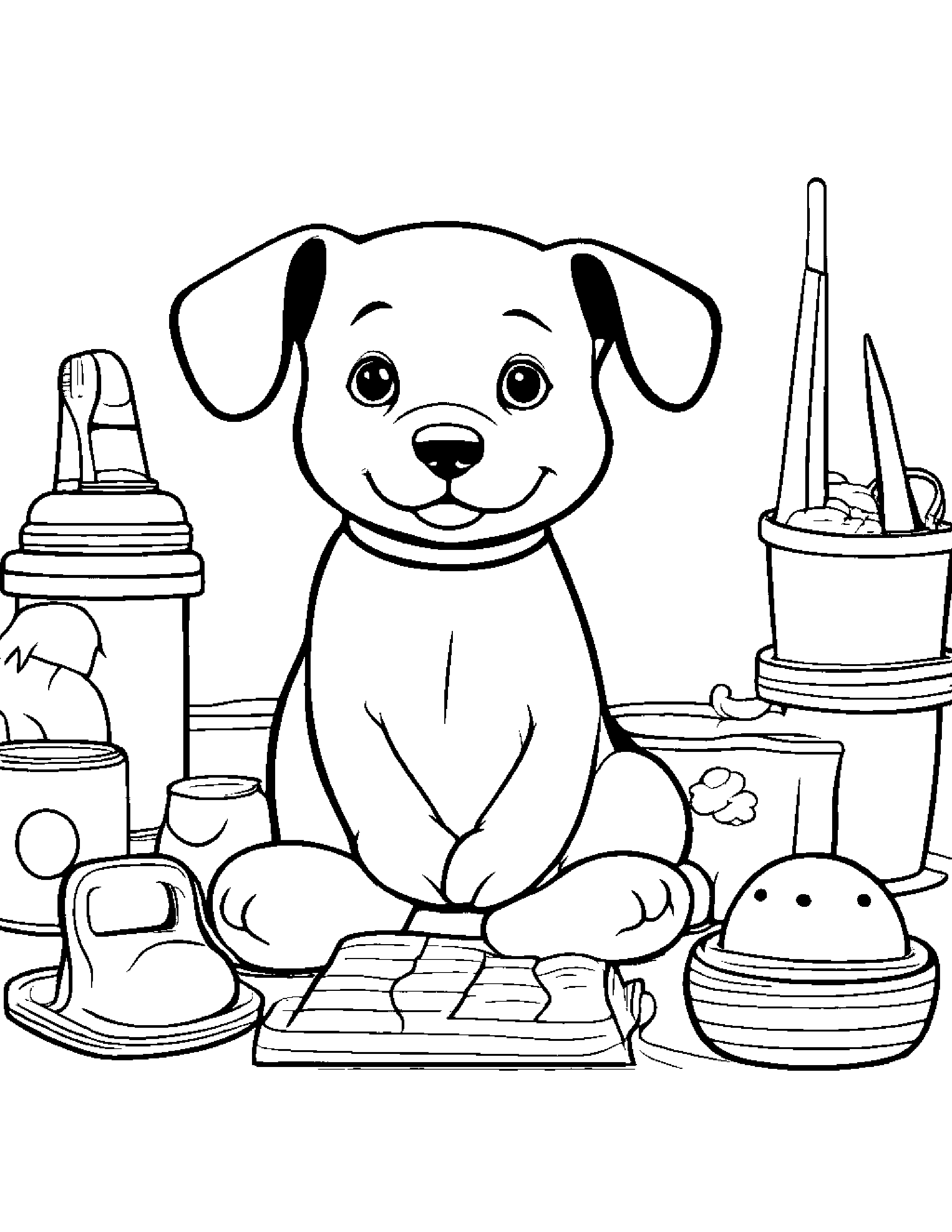 Cozy Puppy Tidying Toys Coloring Page (Free Printable PDF)