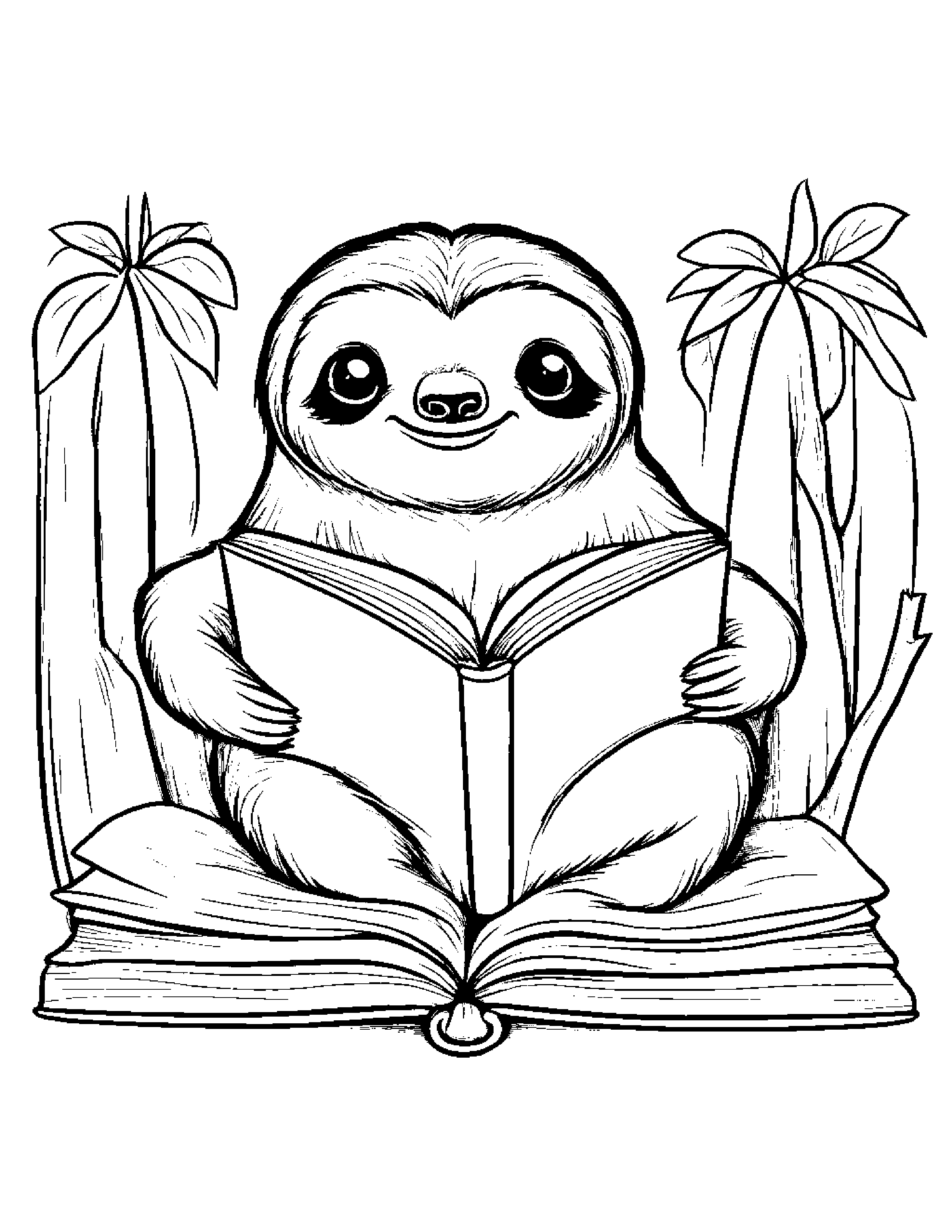 Cozy Sloth Reading A Storybook #5 Coloring Page (Free Printable PDF)