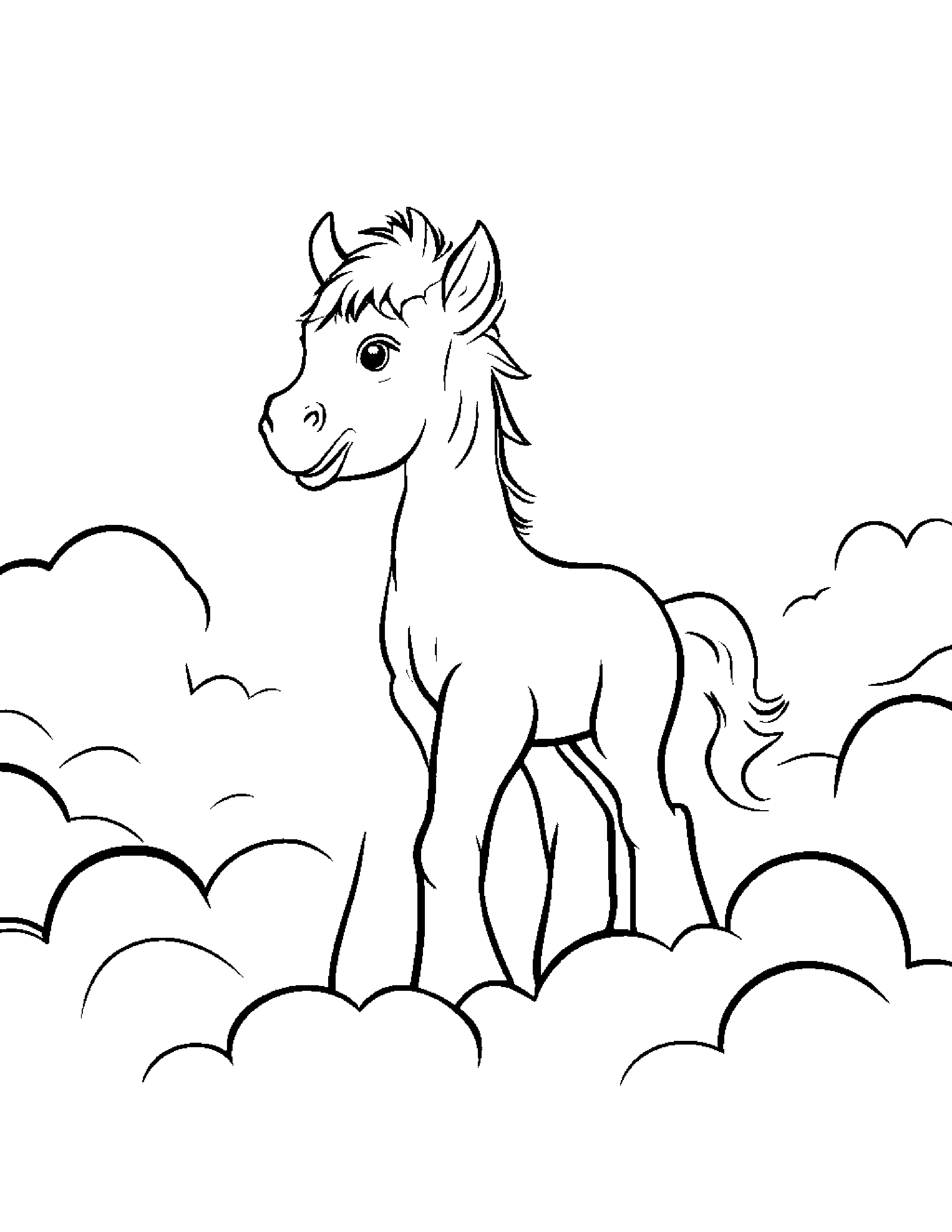 Curious Foal On A Fluffy Cloud #2 Coloring Page (Free Printable PDF)