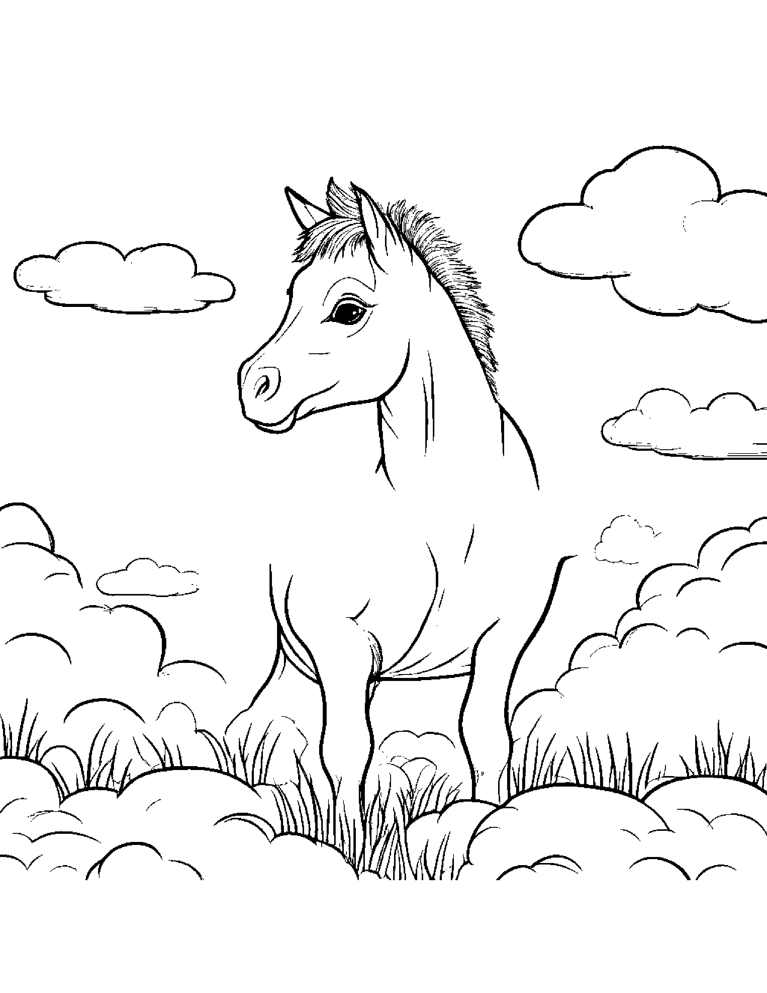 Curious Foal On A Fluffy Cloud #3 Coloring Page (Free Printable PDF)