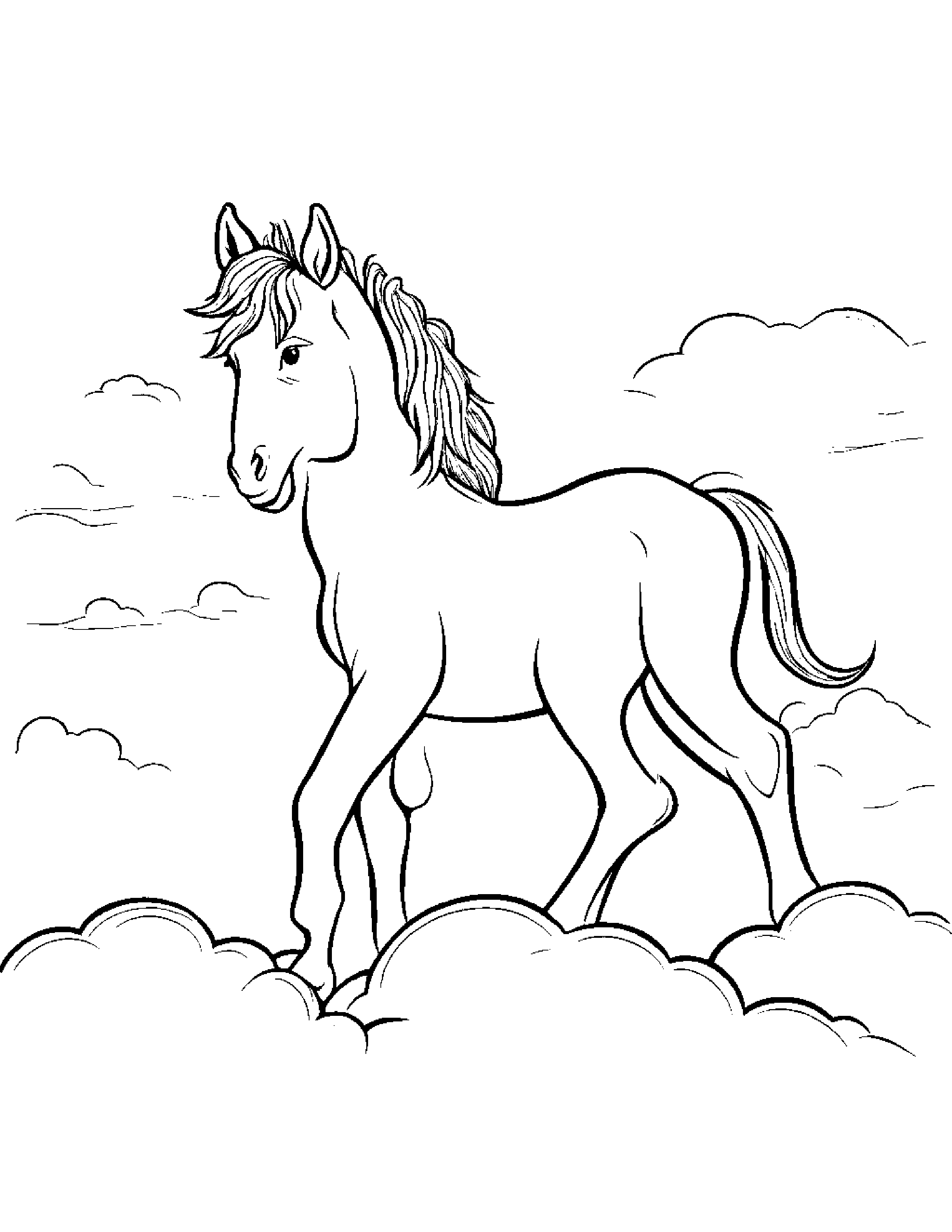 Curious Foal On A Fluffy Cloud #4 Coloring Page (Free Printable PDF)