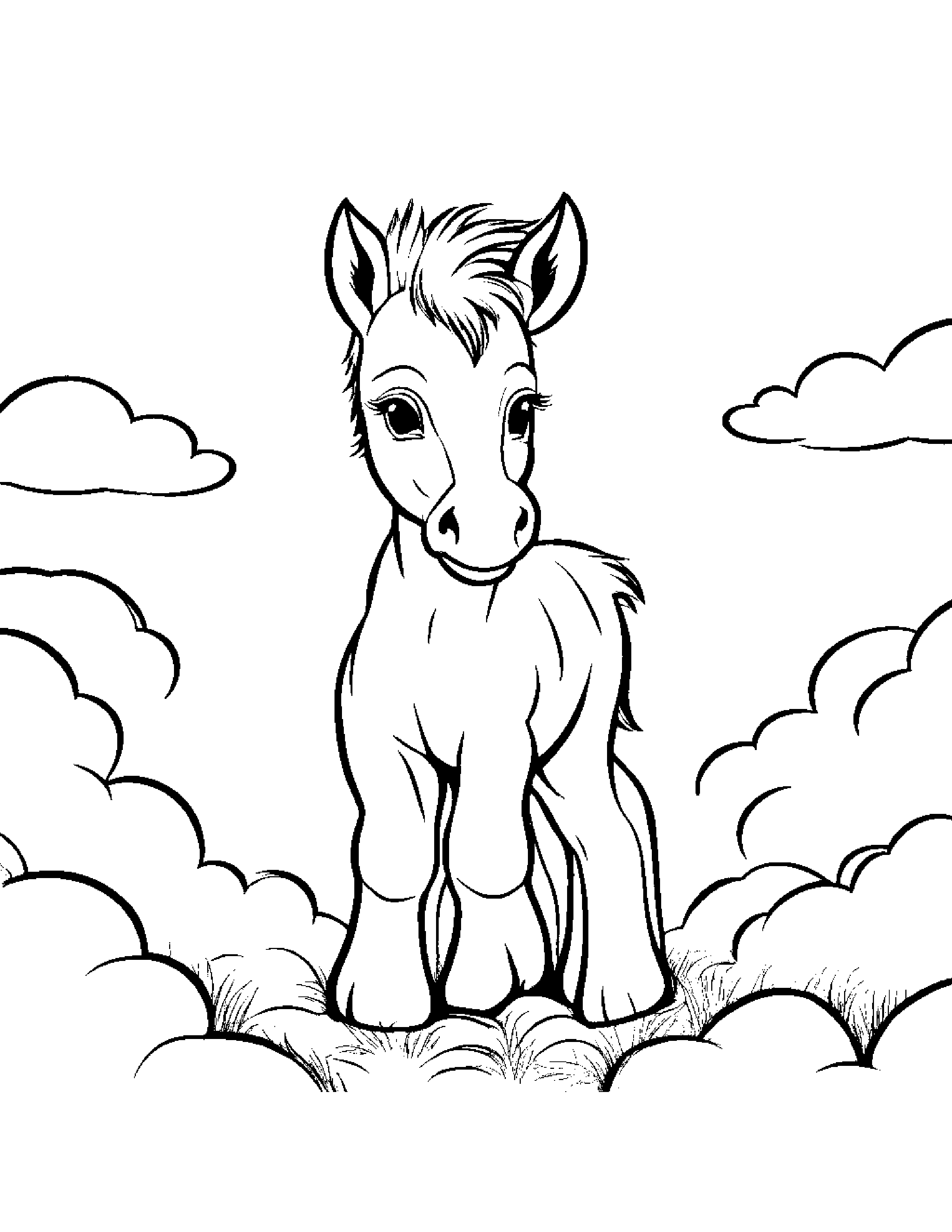 Curious Foal On A Fluffy Cloud #5 Coloring Page (Free Printable PDF)