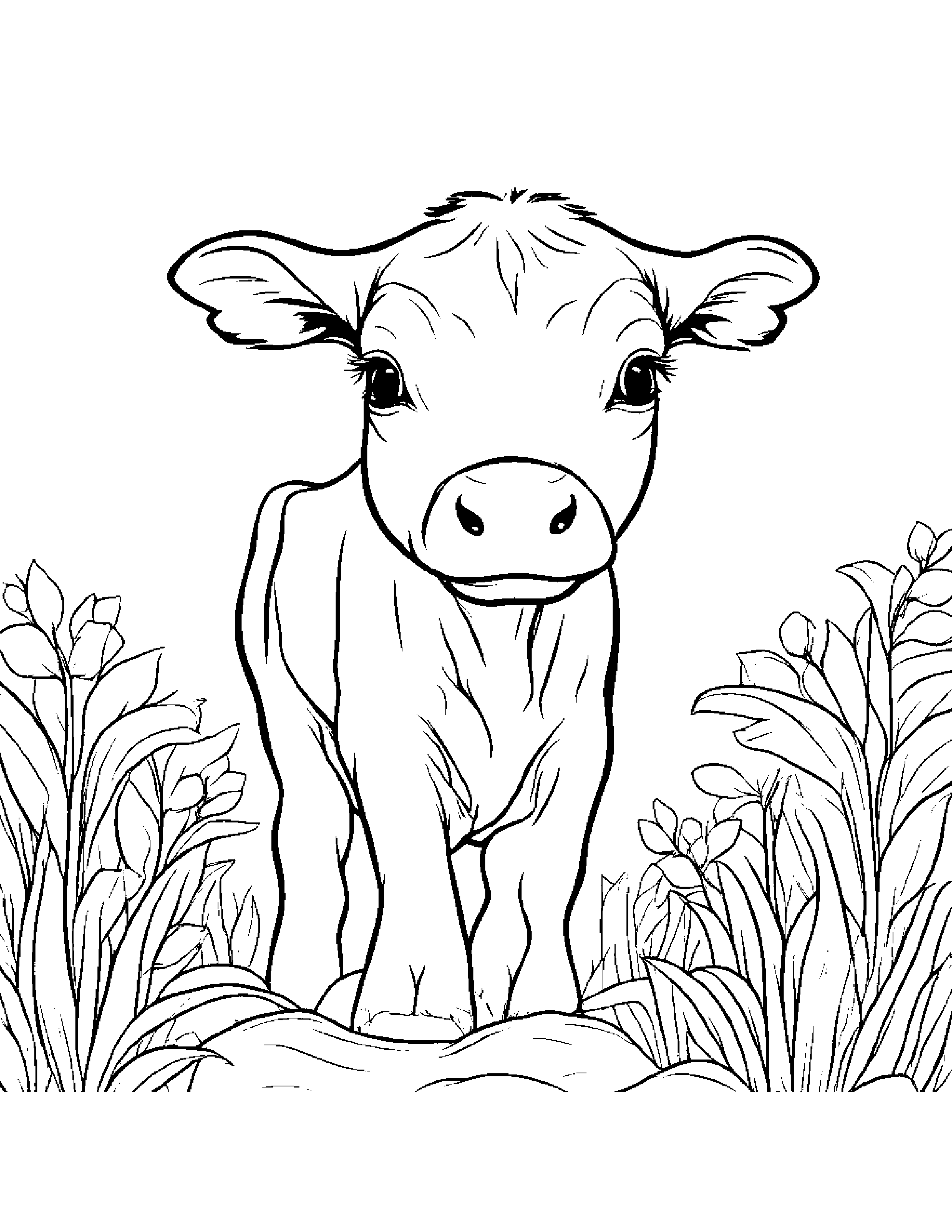 Friendly Calf Sharing #2 Coloring Page (Free Printable PDF)
