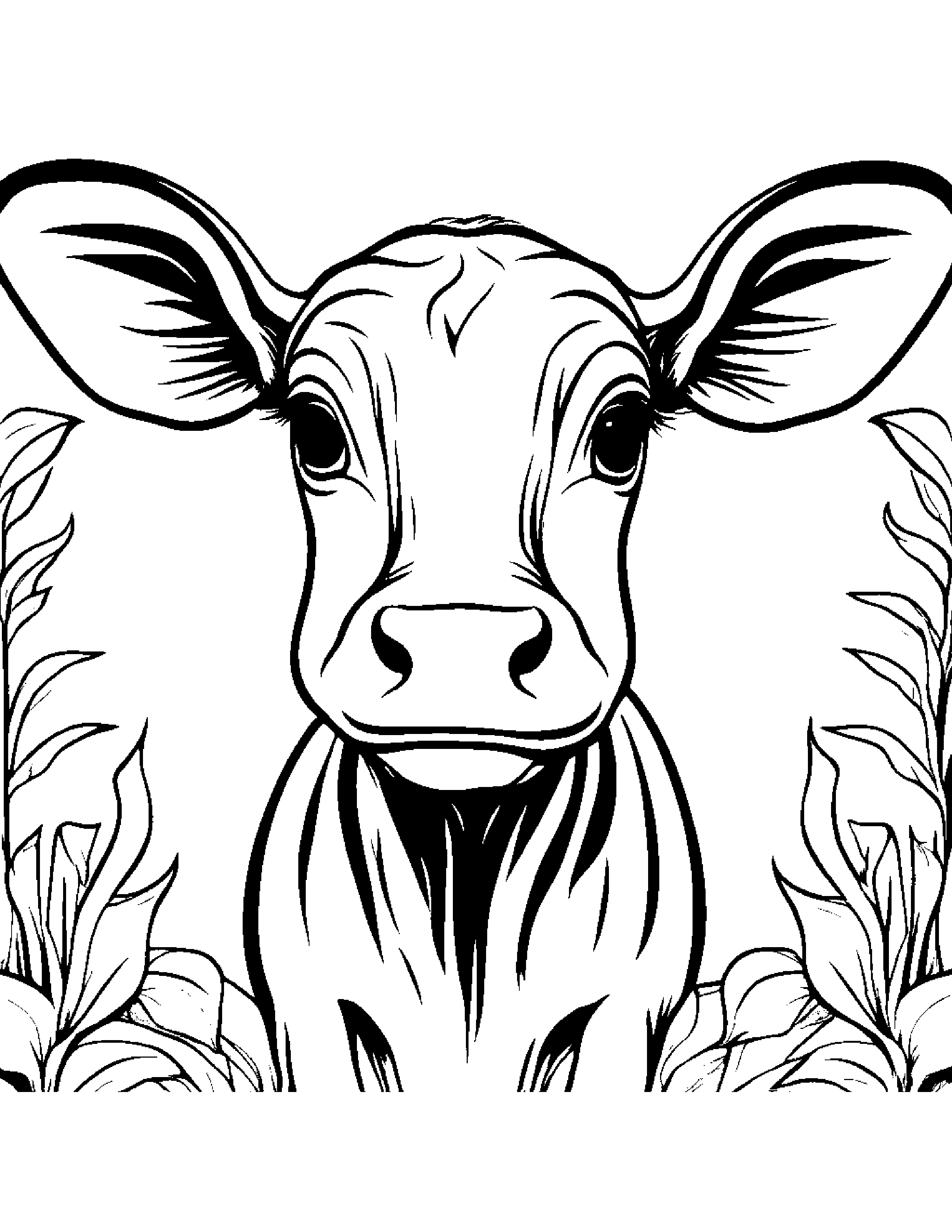 Friendly Calf Sharing #3 Coloring Page (Free Printable PDF)