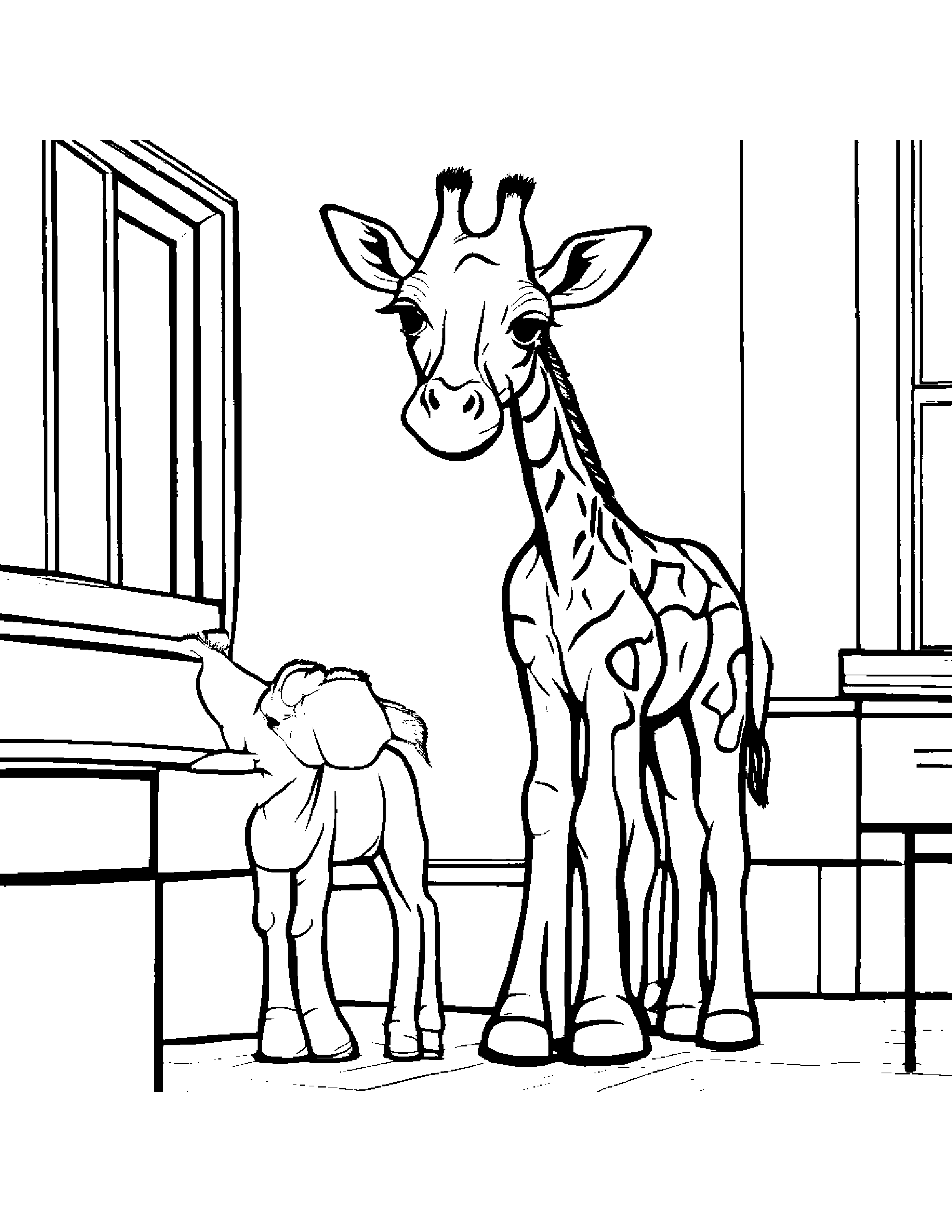 Giraffe Calf Sharing In A Classroom Corner #3 Coloring Page (Free Printable PDF)