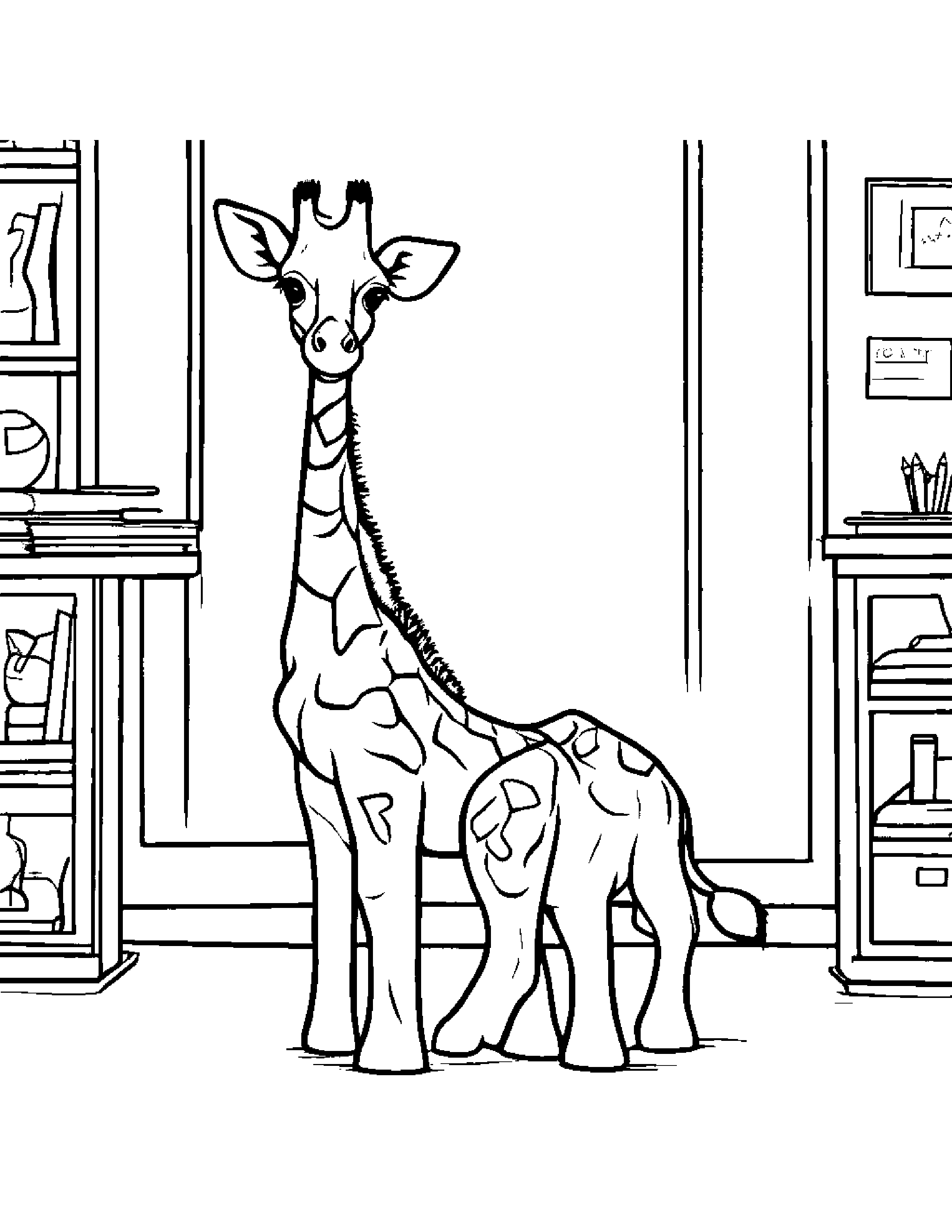 Giraffe Calf Sharing In A Classroom Corner Coloring Page (Free Printable PDF)
