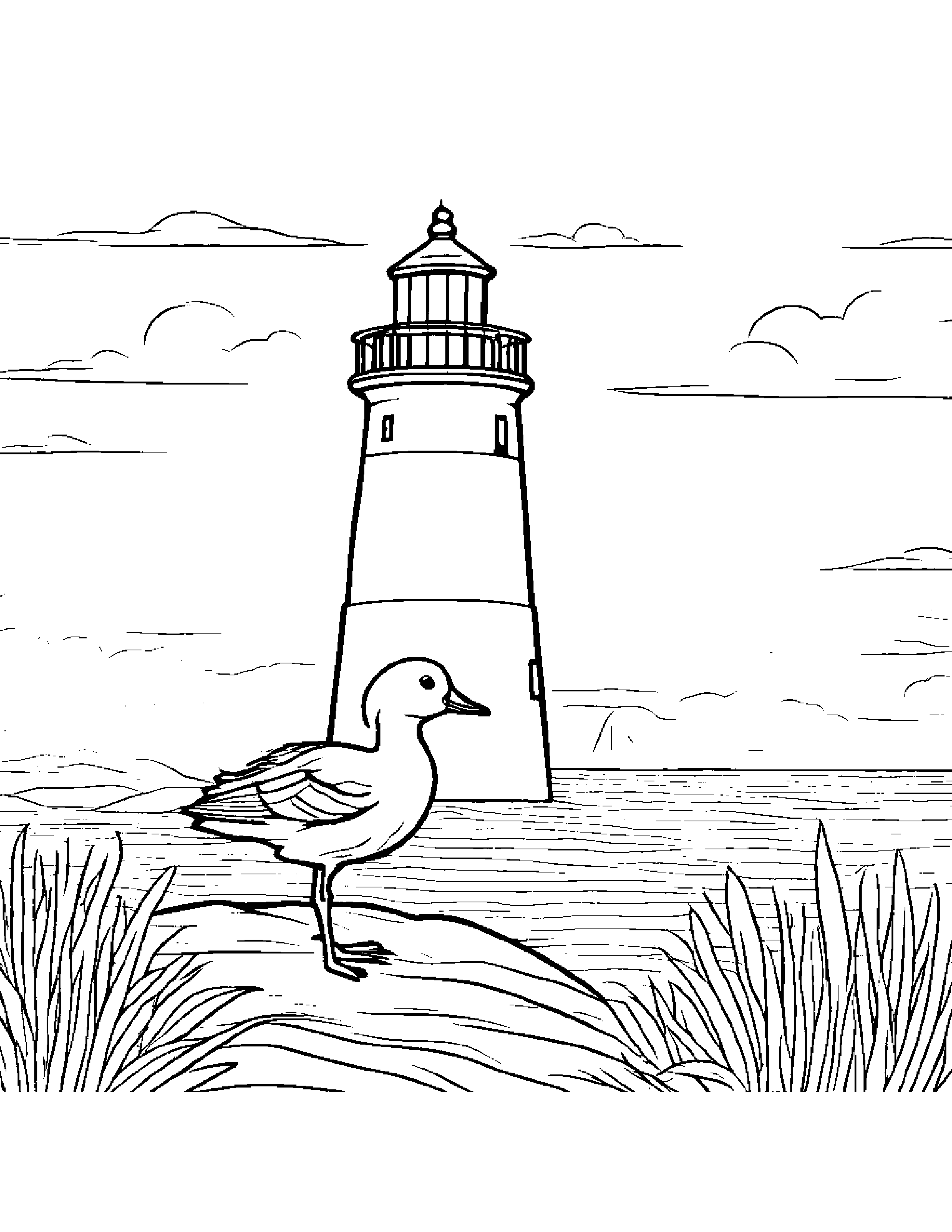 Gosling With A Friendly Star Near A Lighthouse #2 Coloring Page (Free Printable PDF)
