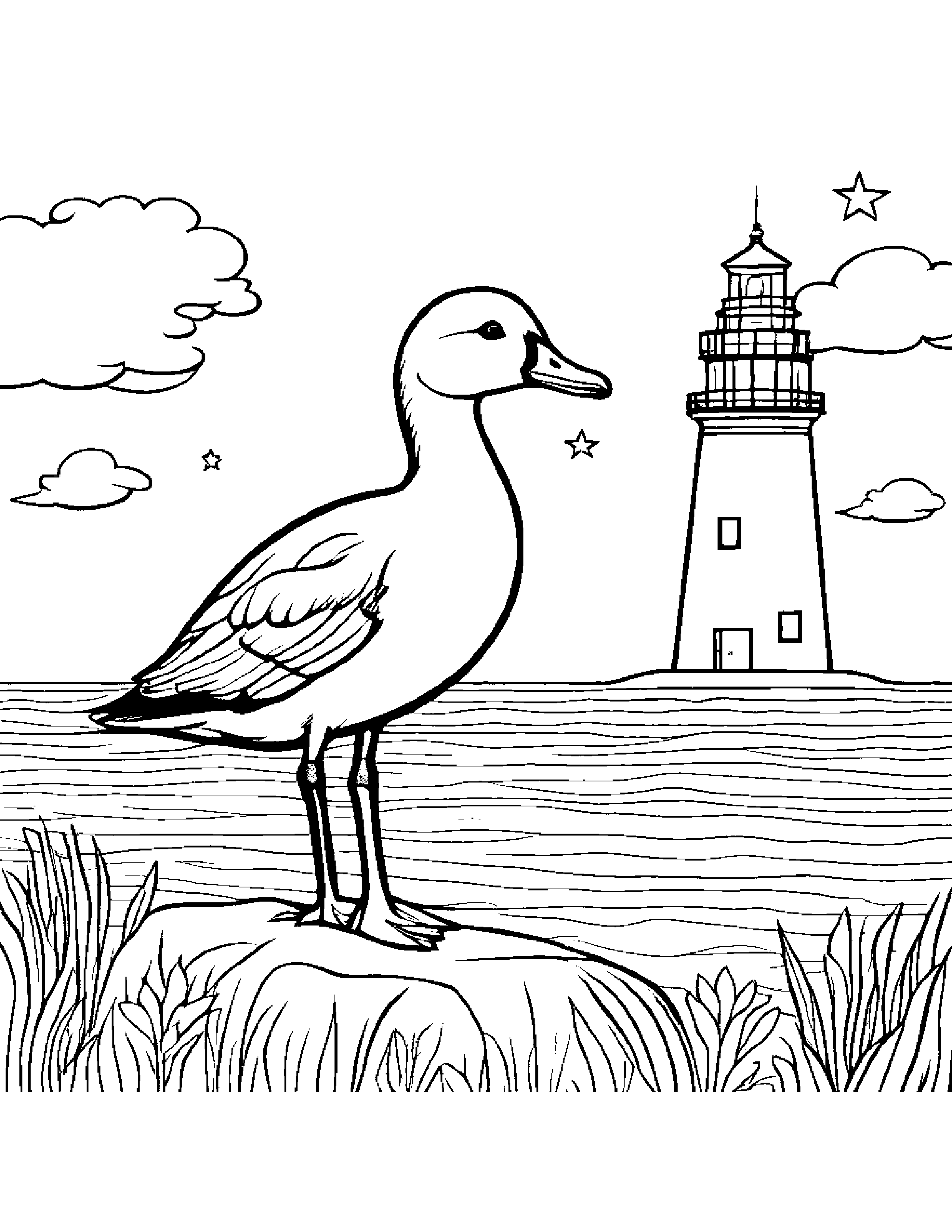 Gosling With A Friendly Star Near A Lighthouse #3 Coloring Page (Free Printable PDF)