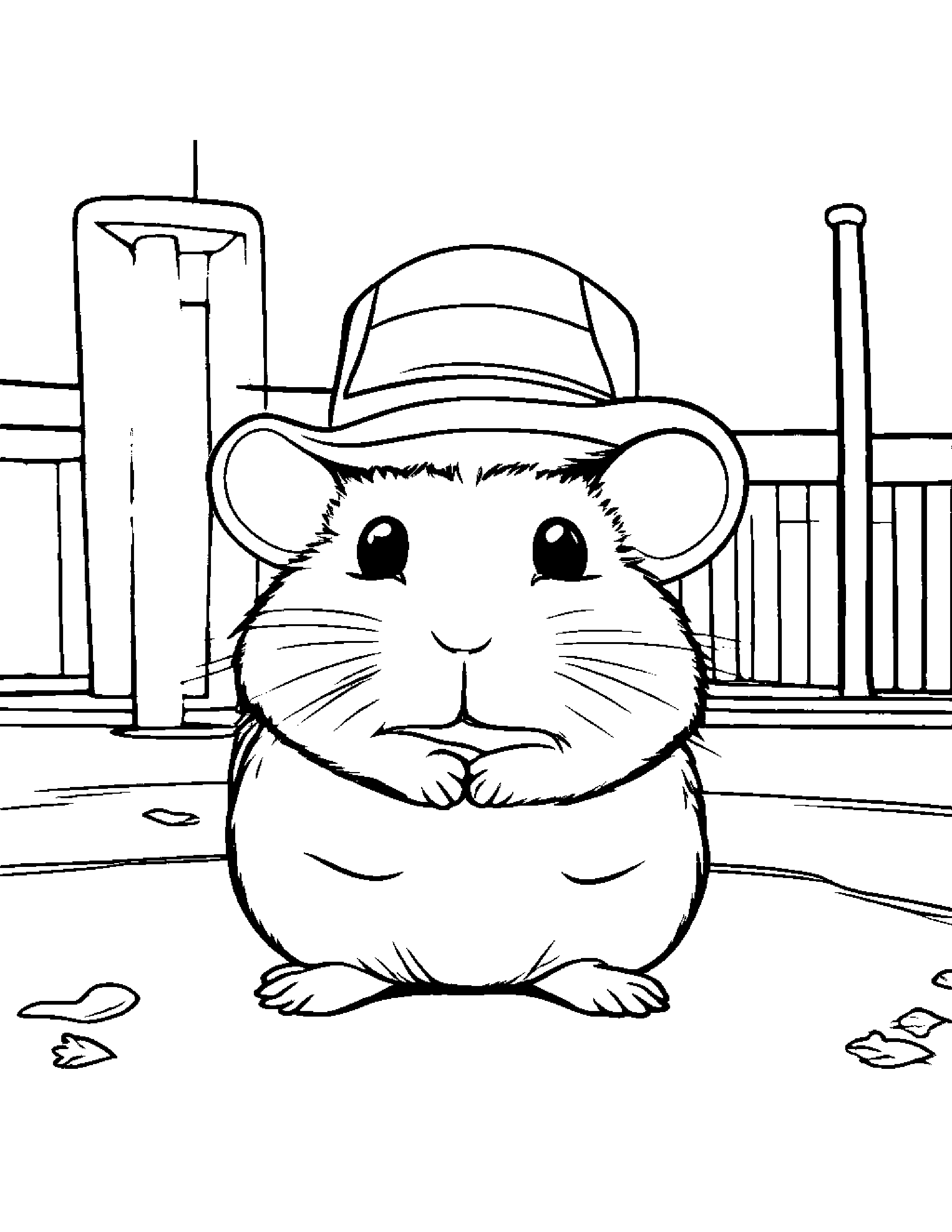Hamster With A Cute Hat At The Playground #3 Coloring Page (Free Printable PDF)