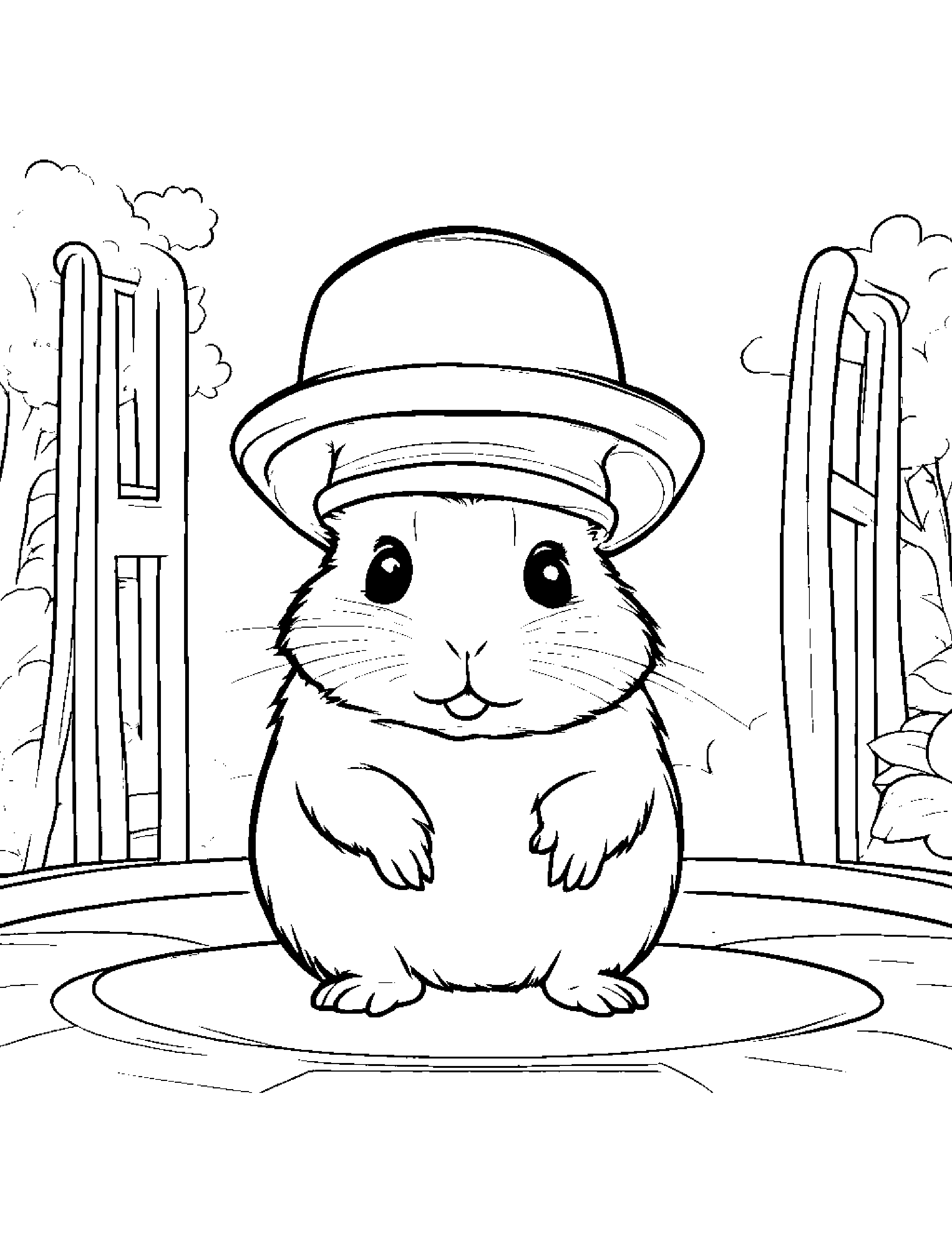 Hamster With A Cute Hat At The Playground Coloring Page (Free Printable PDF)