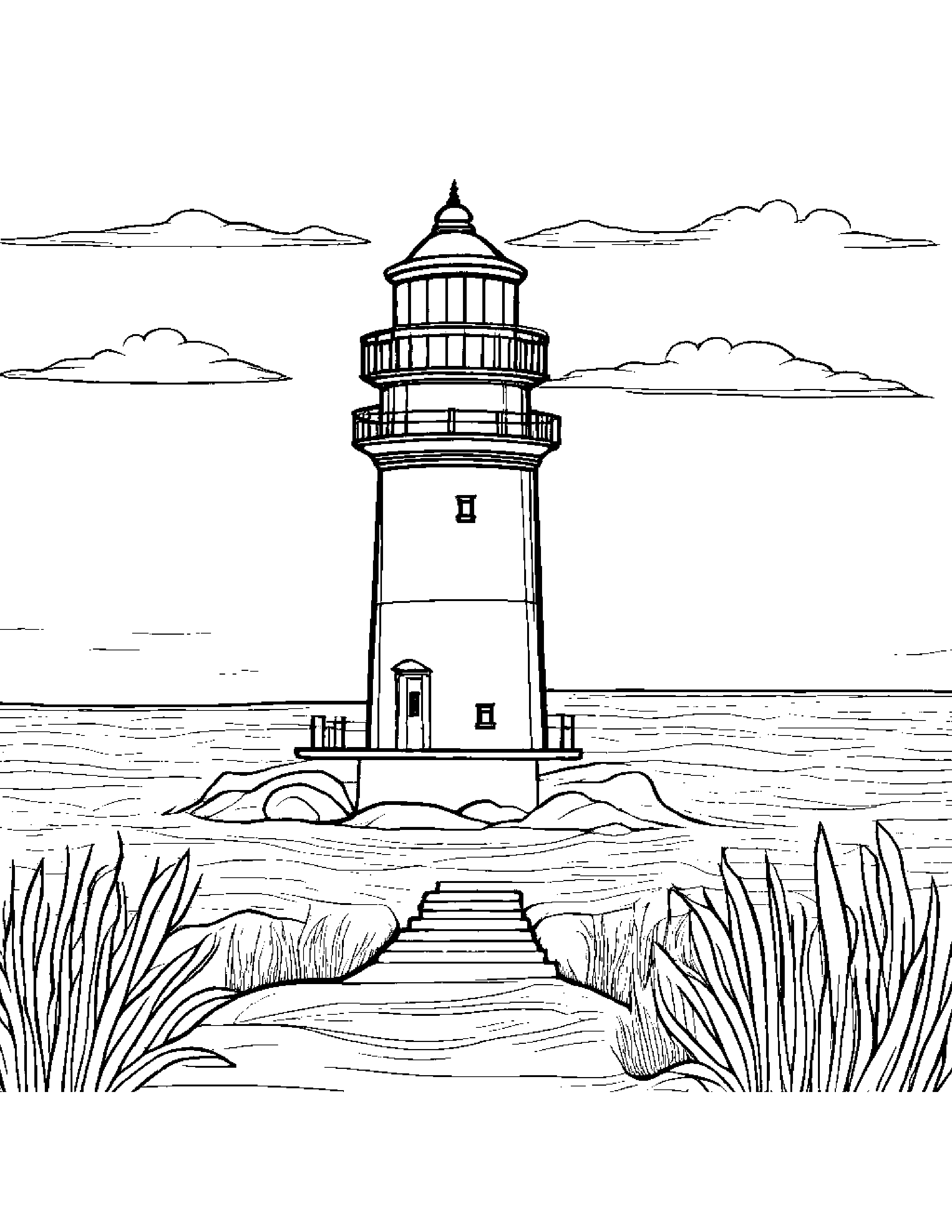 Happy Lunchbox Near A Lighthouse #2 Coloring Page (Free Printable PDF)