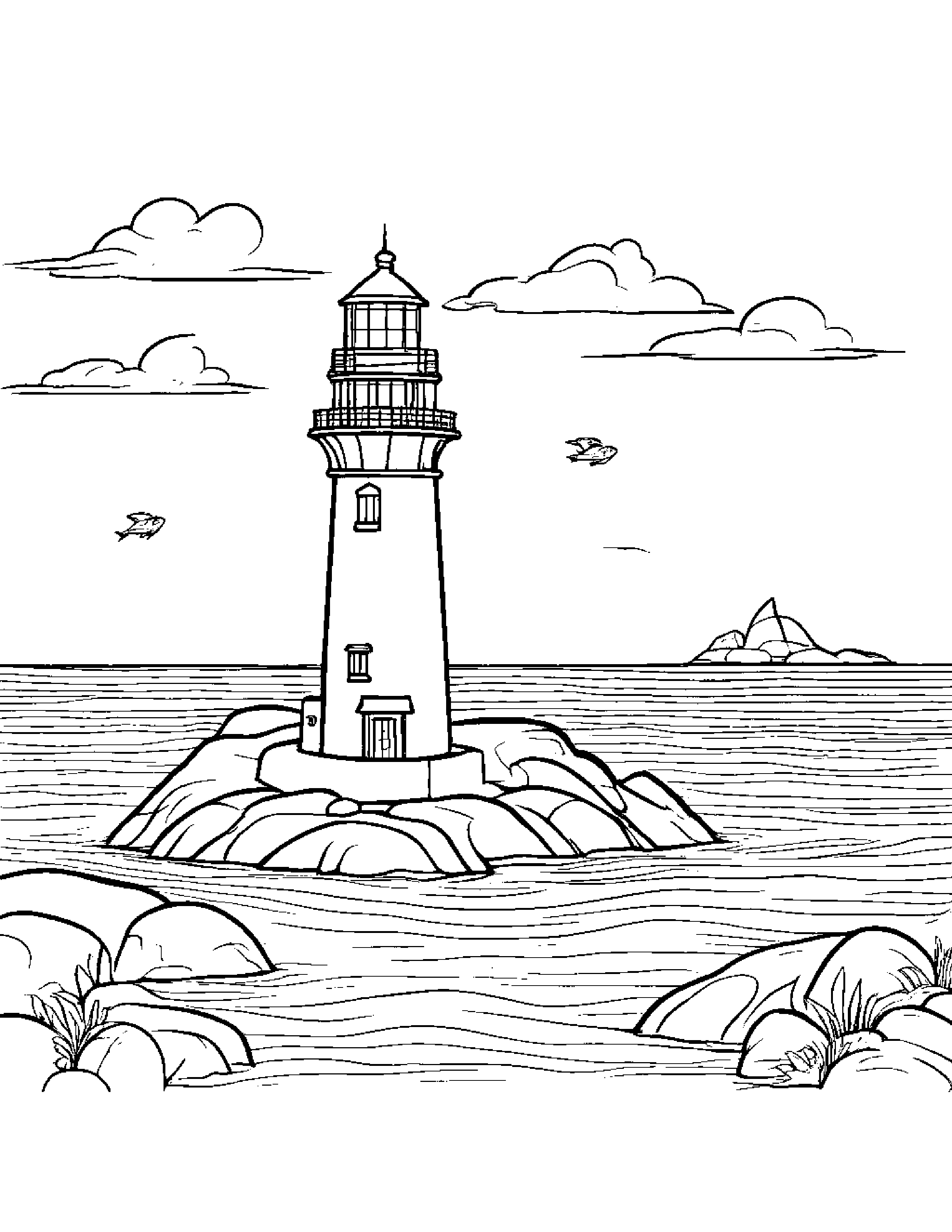 Happy Lunchbox Near A Lighthouse #3 Coloring Page (Free Printable PDF)