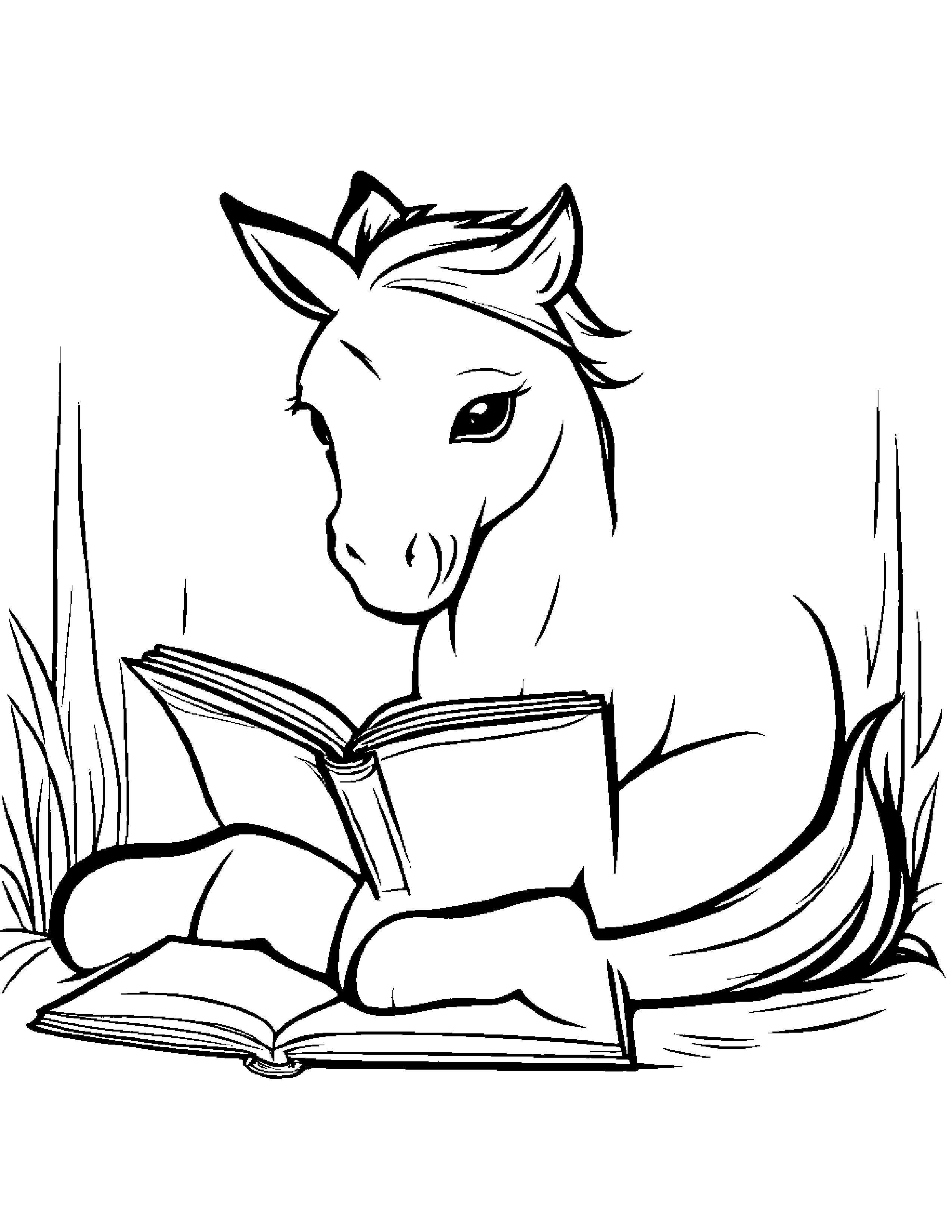 Helpful Foal Reading A Storybook #2 Coloring Page (Free Printable PDF)