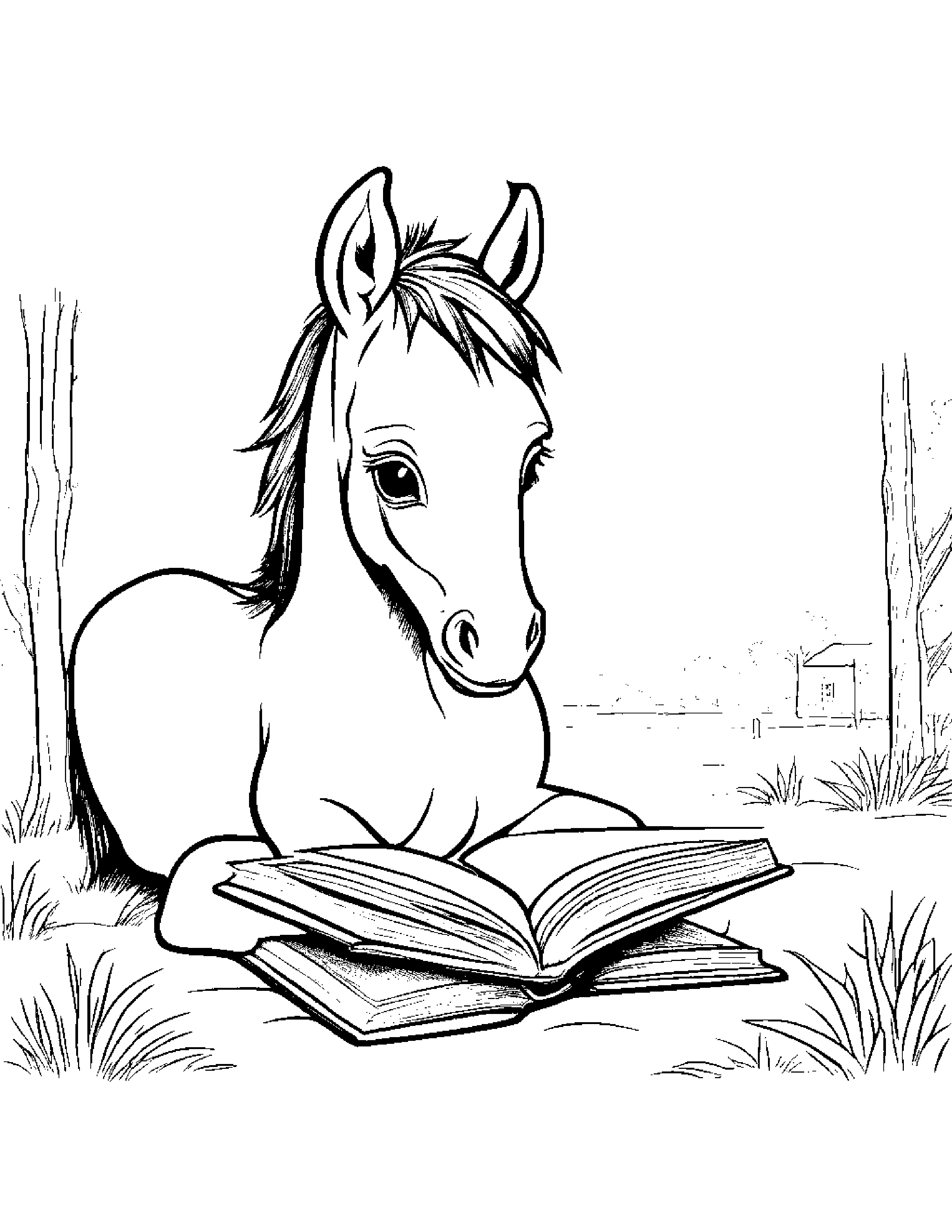 Helpful Foal Reading A Storybook Coloring Page (Free Printable PDF)