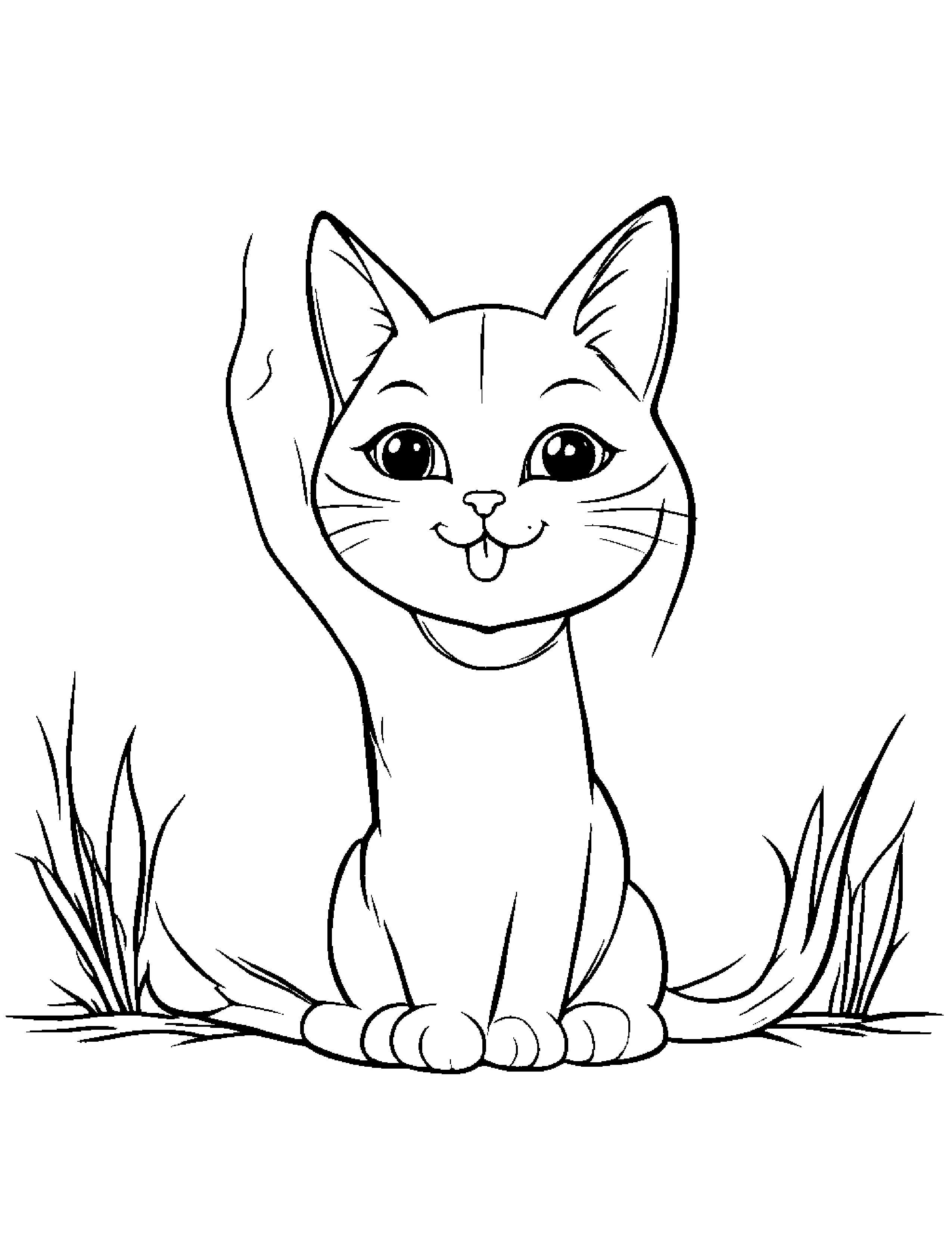 Helpful Kitty Waving #3 Coloring Page (Free Printable PDF)