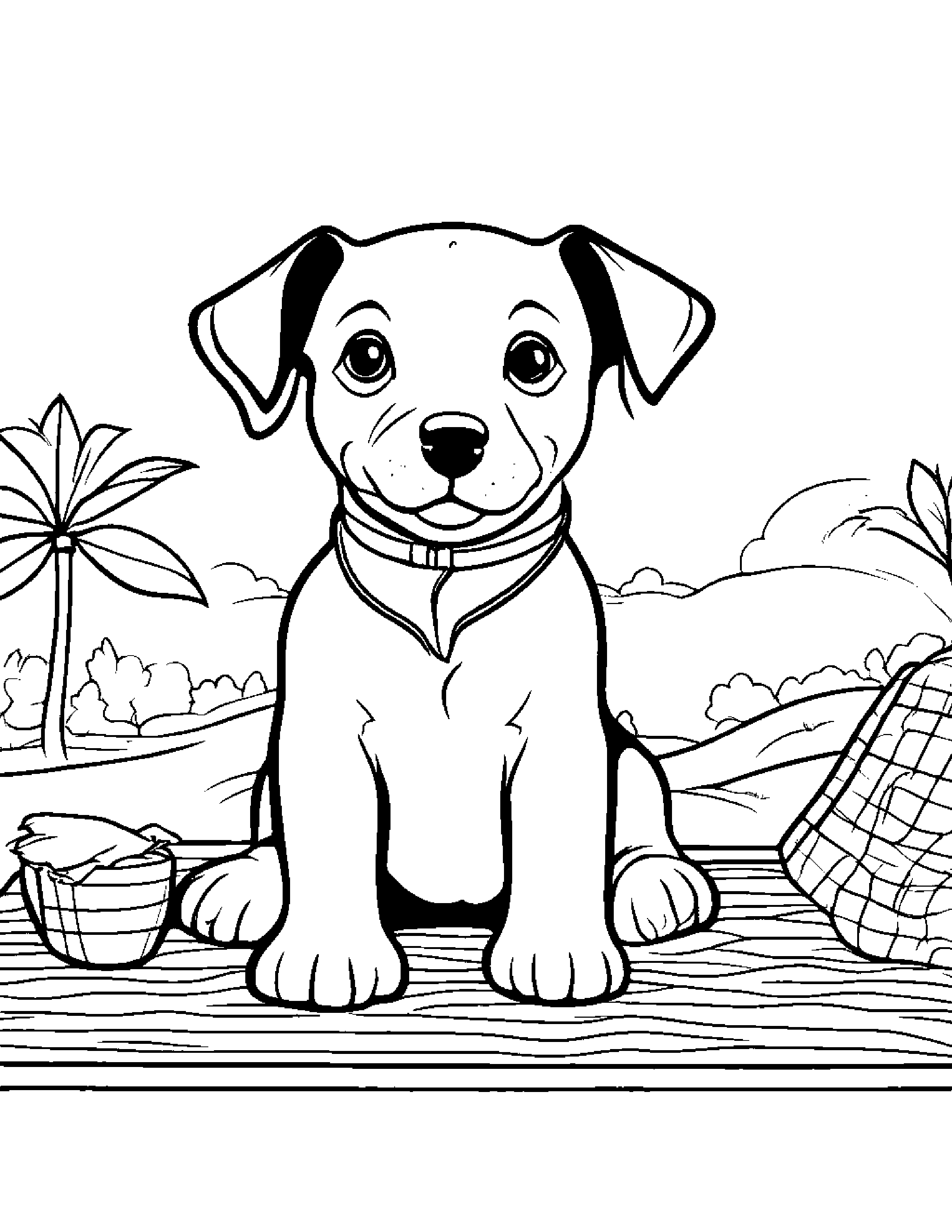 Helpful Puppy Dog On A Picnic Blanket #2 Coloring Page (Free Printable PDF)