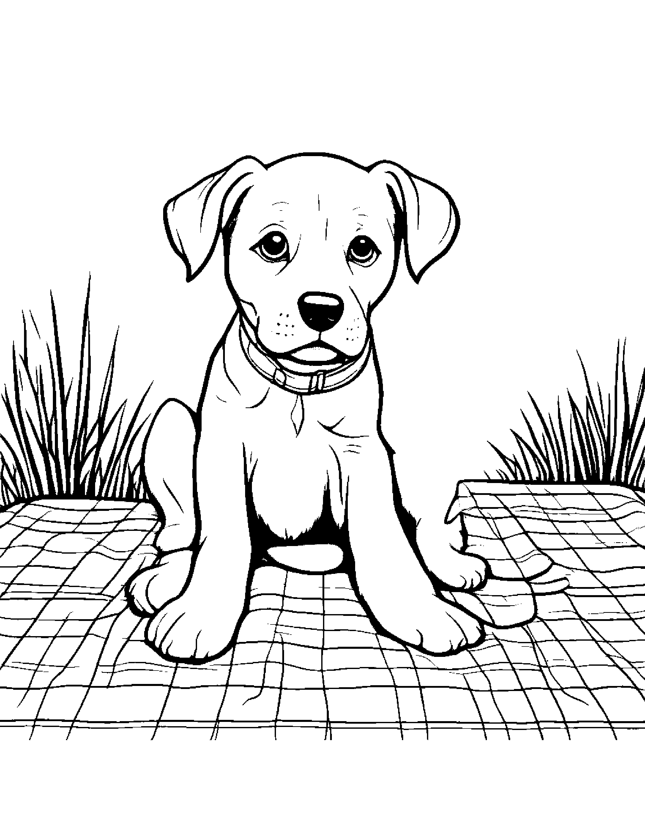 Helpful Puppy Dog On A Picnic Blanket #4 Coloring Page (Free Printable PDF)