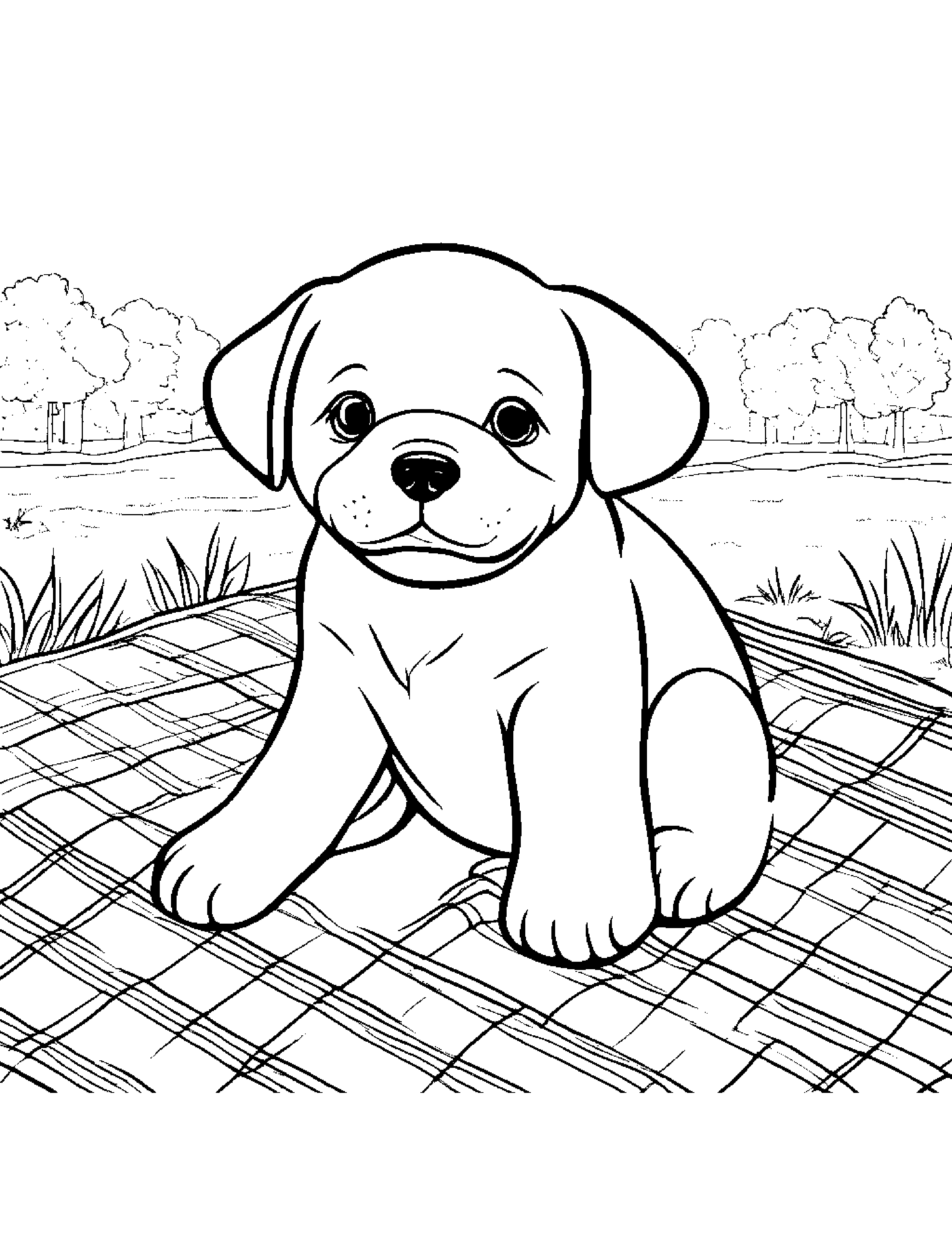Helpful Puppy Dog On A Picnic Blanket #5 Coloring Page (Free Printable PDF)