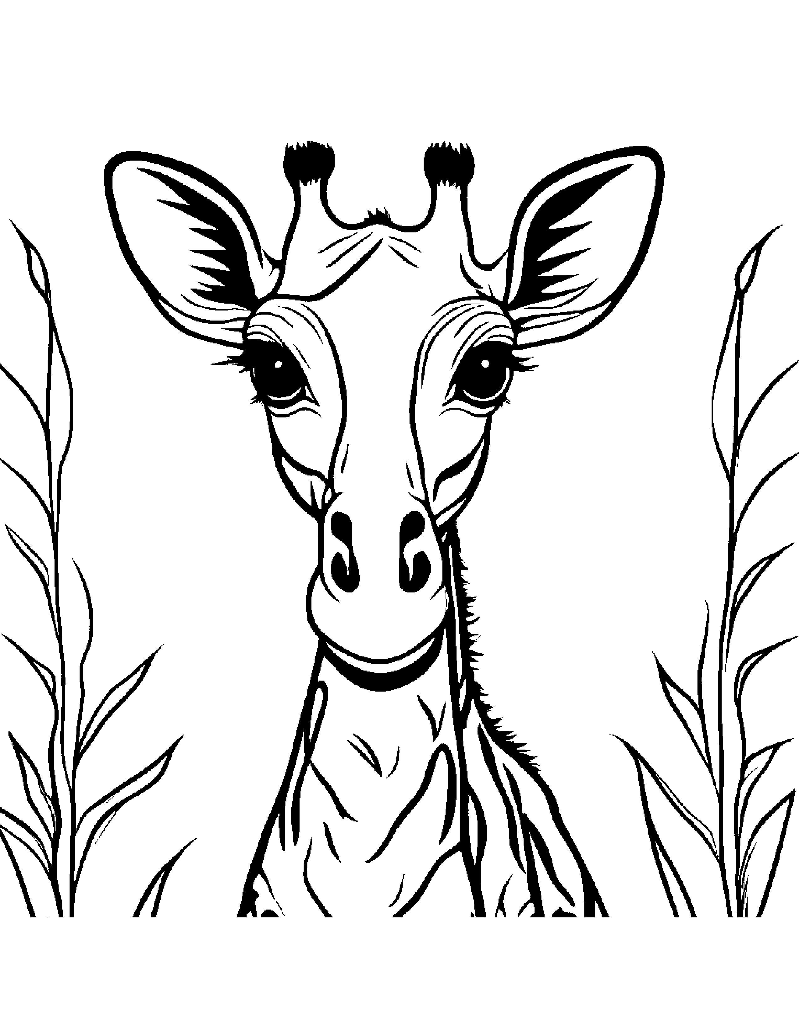 Kind Giraffe Calf Coloring Page (Free Printable PDF)