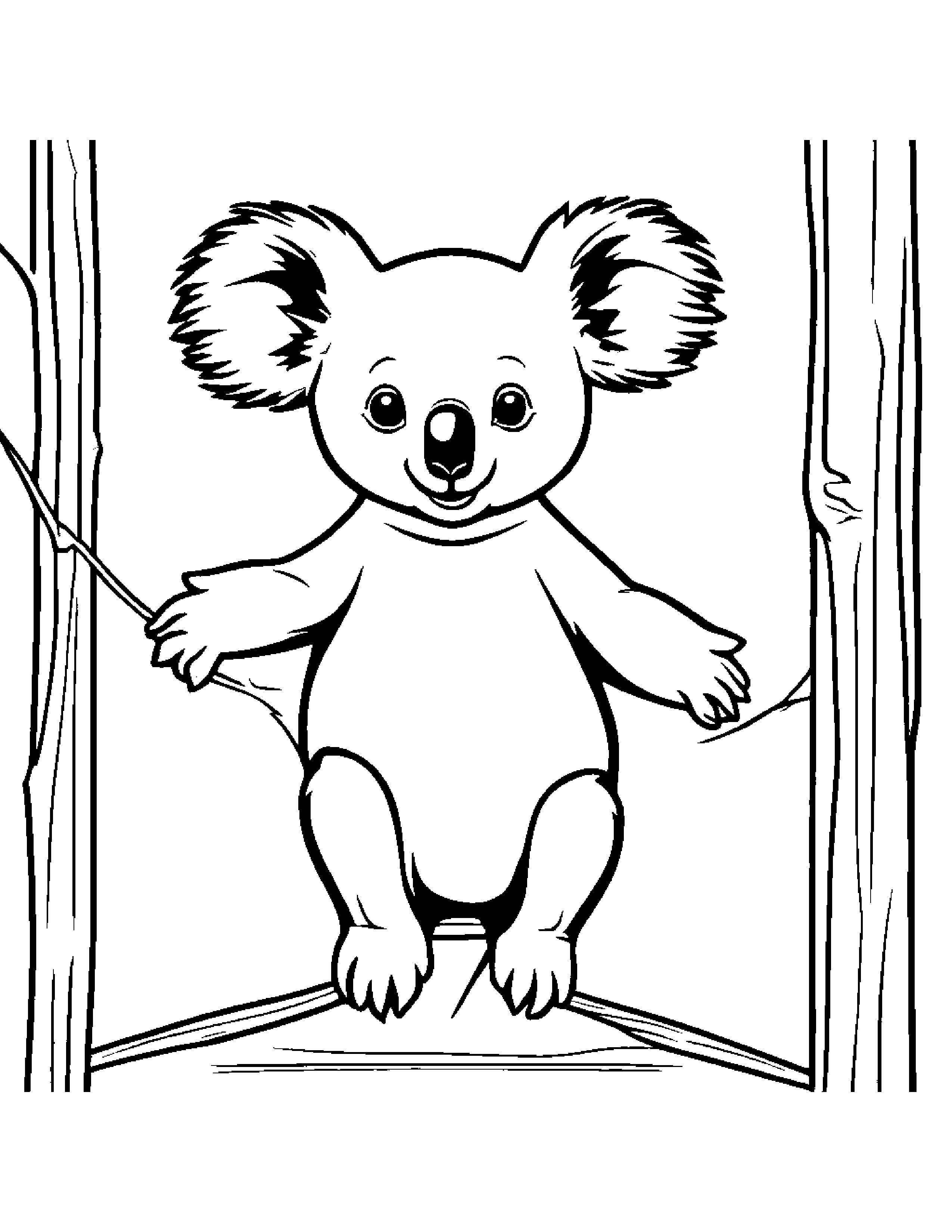 Kind Koala Balancing On A Line #2 Coloring Page (Free Printable PDF)