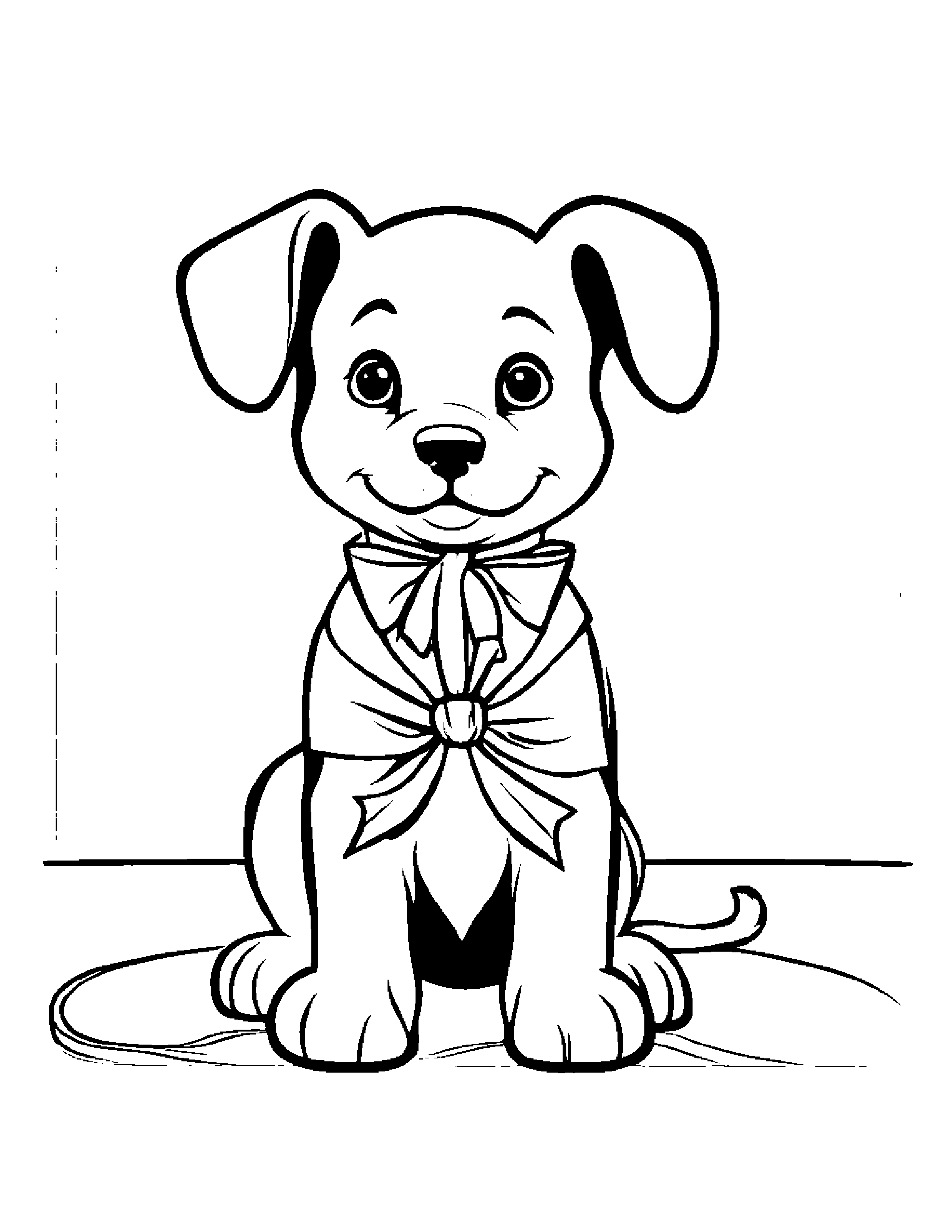 Kind Puppy Learning To Tie A Bow #2 Coloring Page (Free Printable PDF)