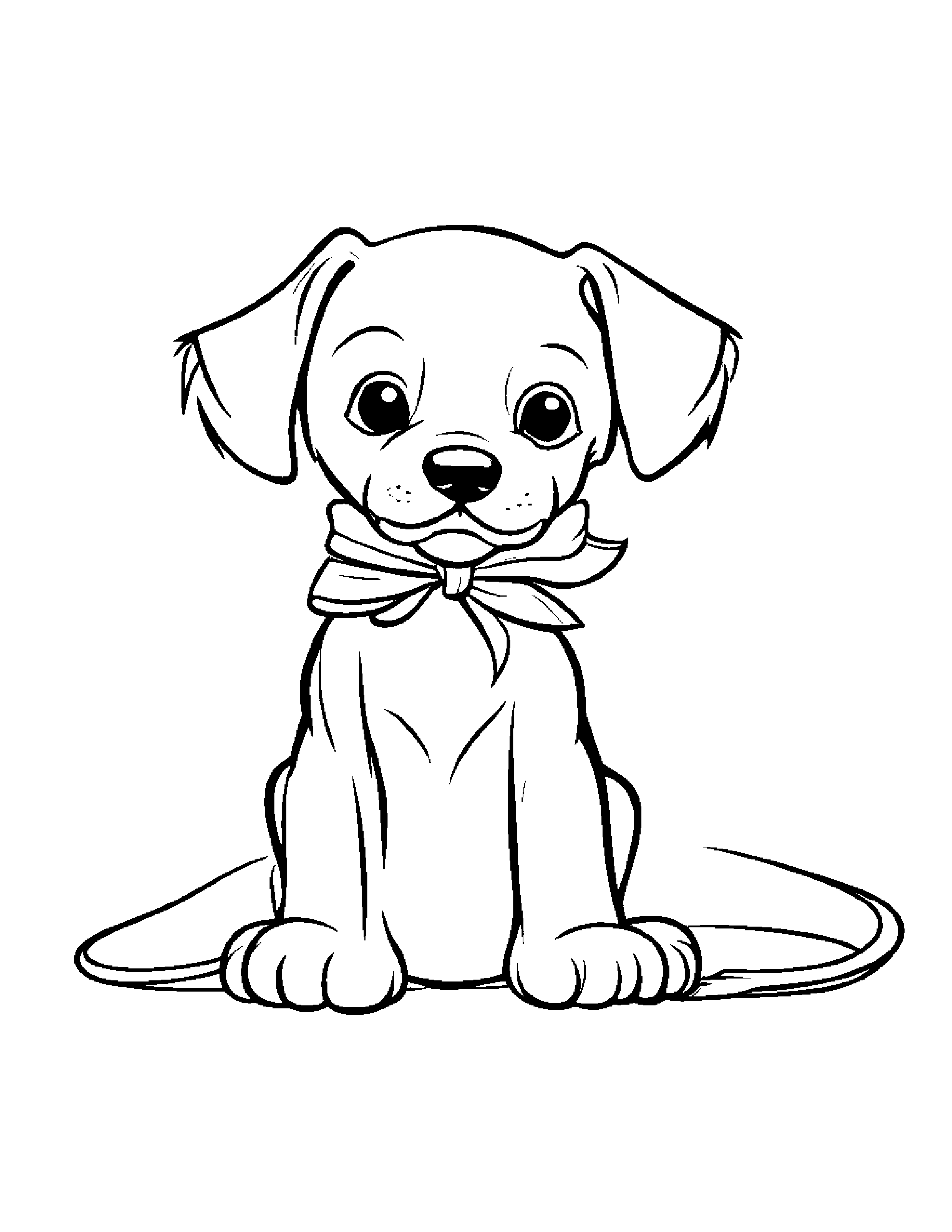Kind Puppy Learning To Tie A Bow #3 Coloring Page (Free Printable PDF)