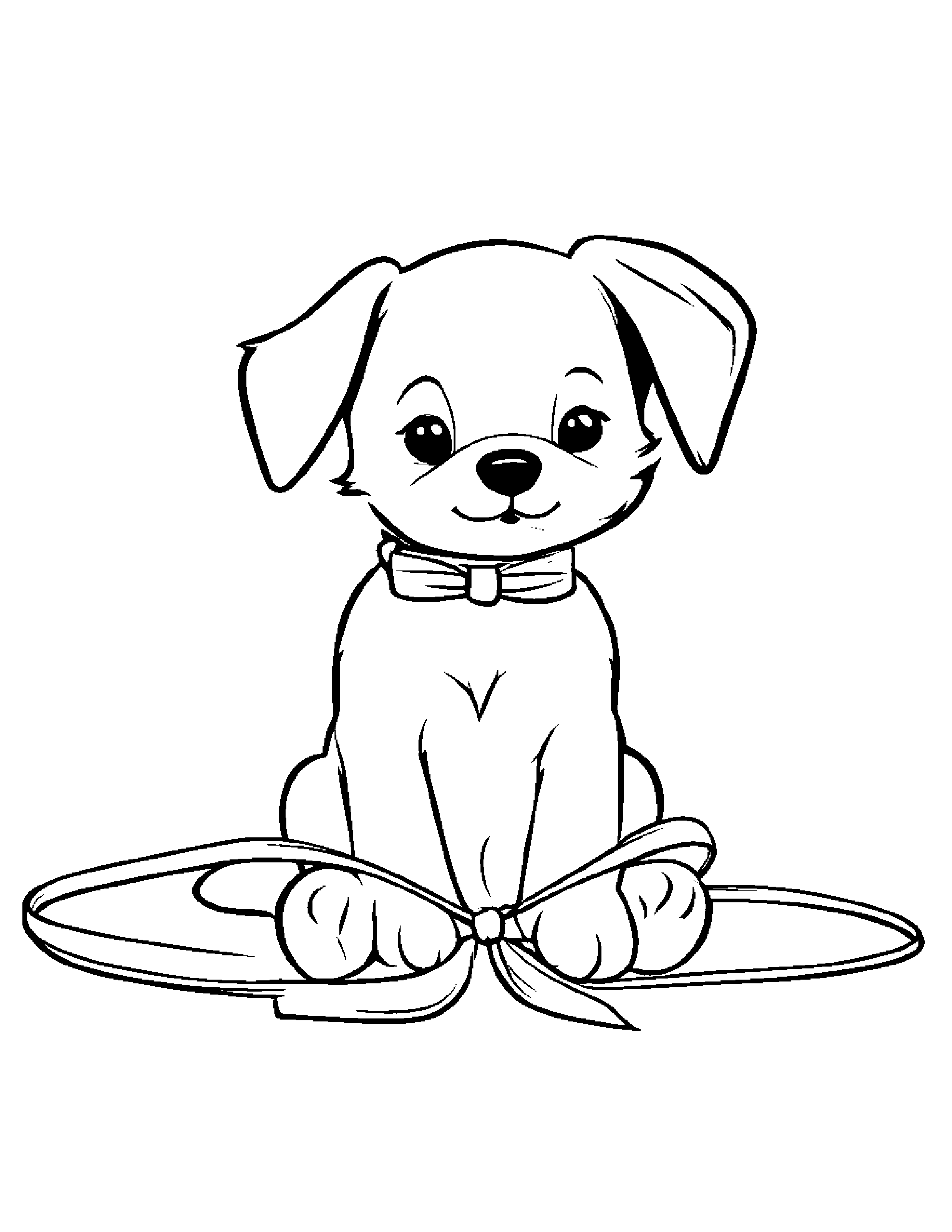 Kind Puppy Learning To Tie A Bow Coloring Page (Free Printable PDF)