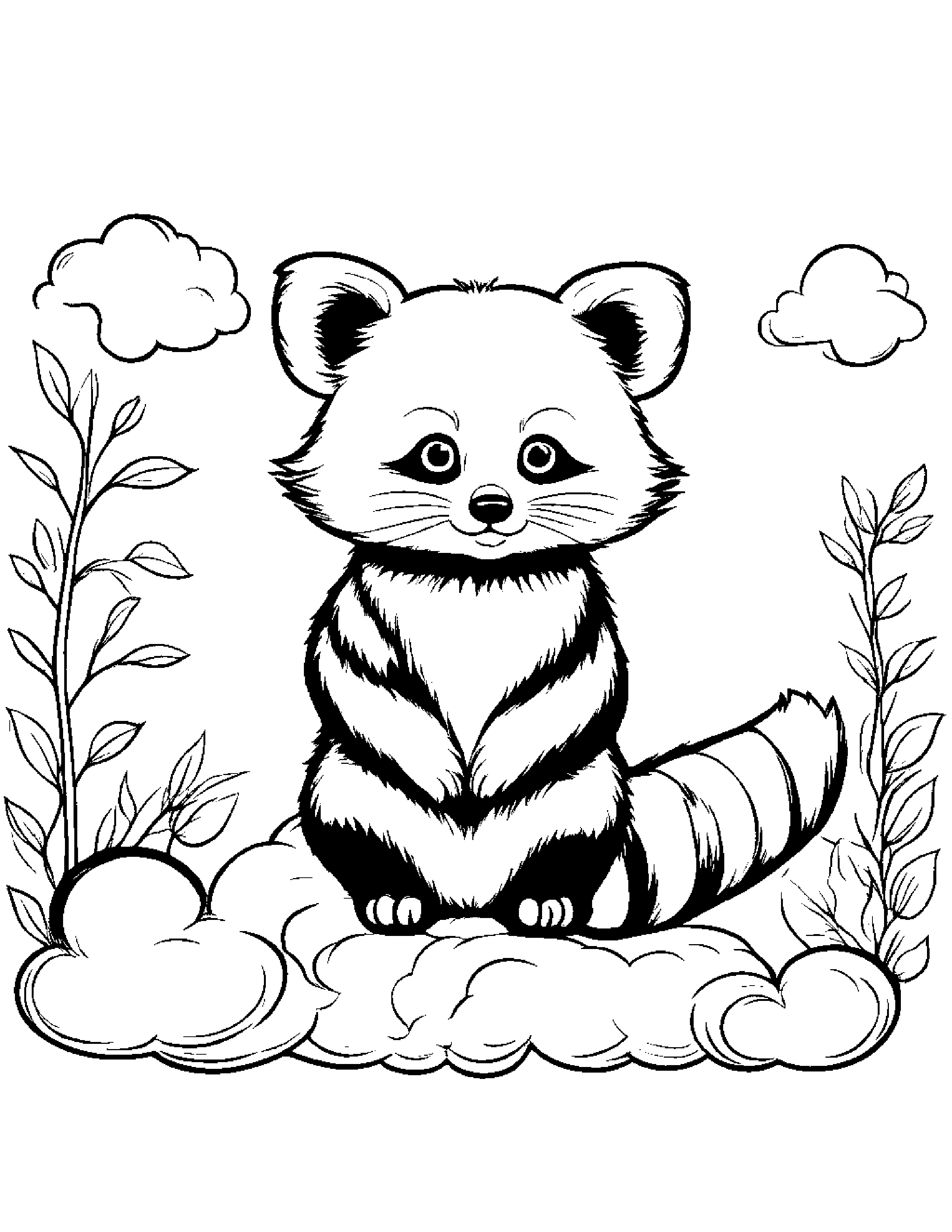 Kind Red Panda On A Fluffy Cloud #2 Coloring Page (Free Printable PDF)
