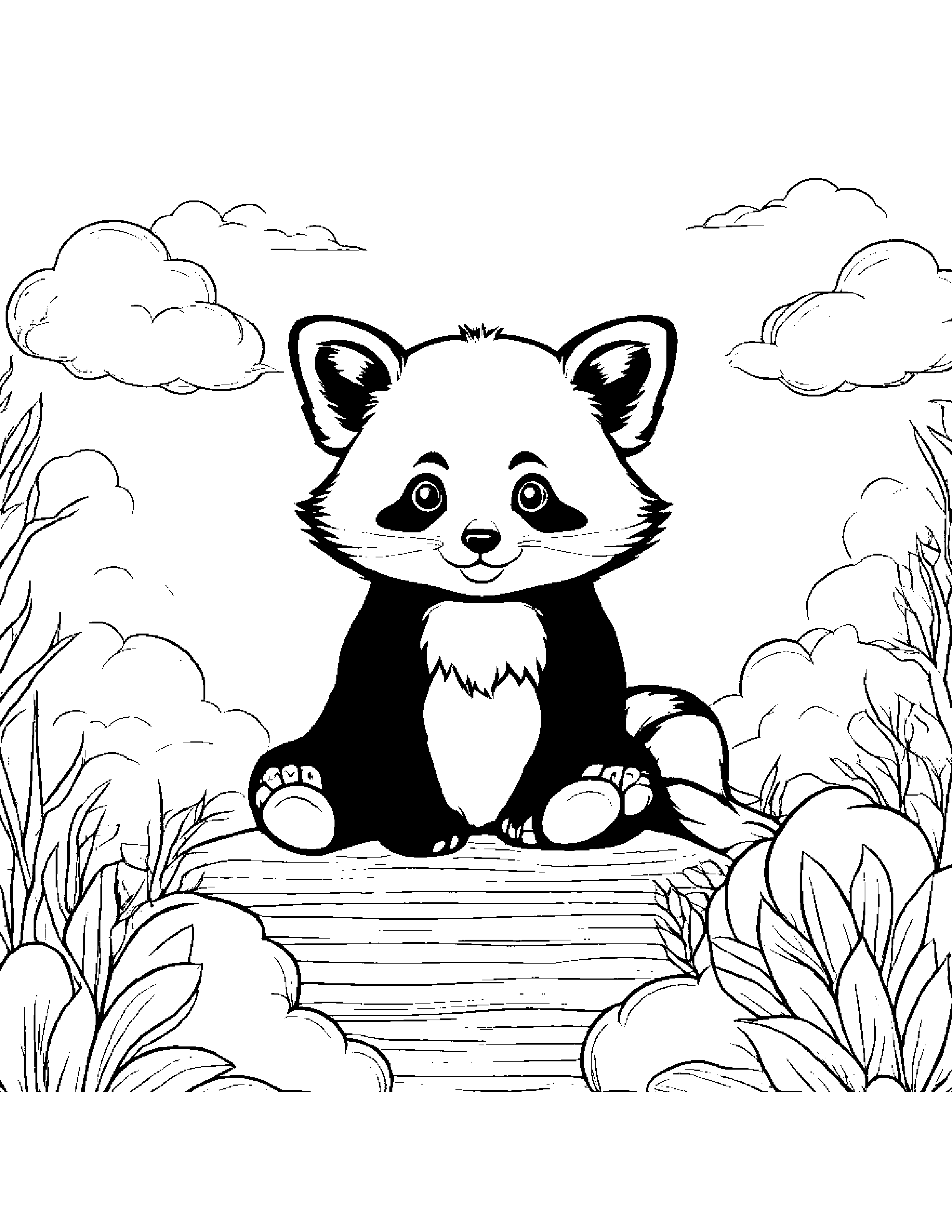 Kind Red Panda On A Fluffy Cloud Coloring Page (Free Printable PDF)