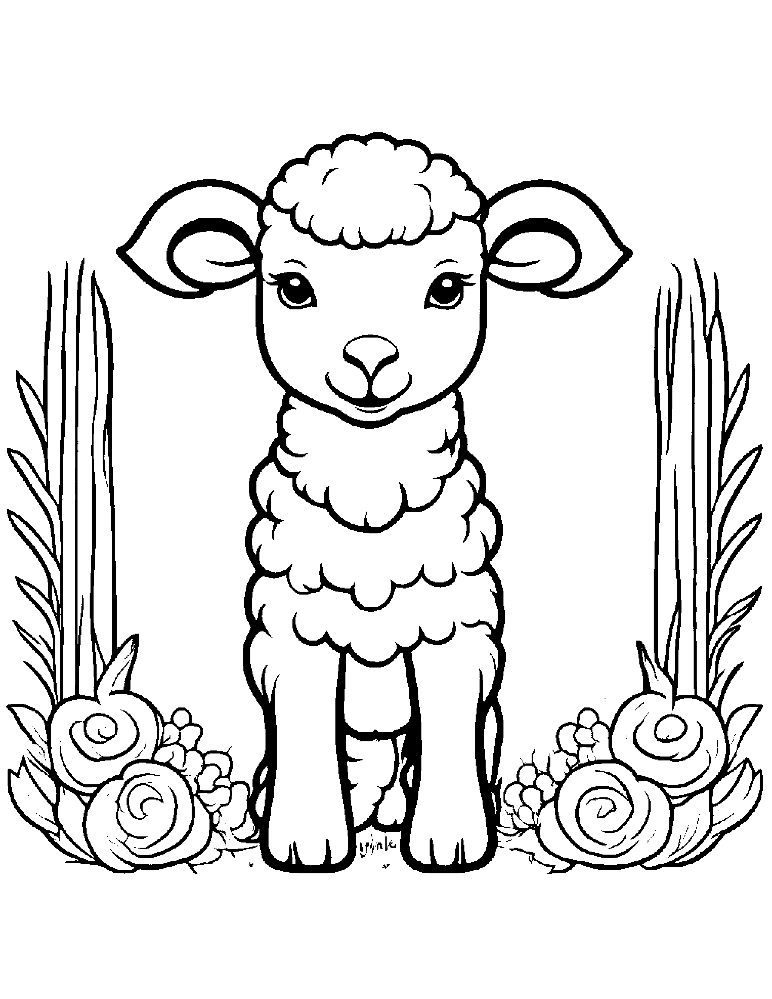 Lamb Sharing #2 Coloring Page (Free Printable PDF)