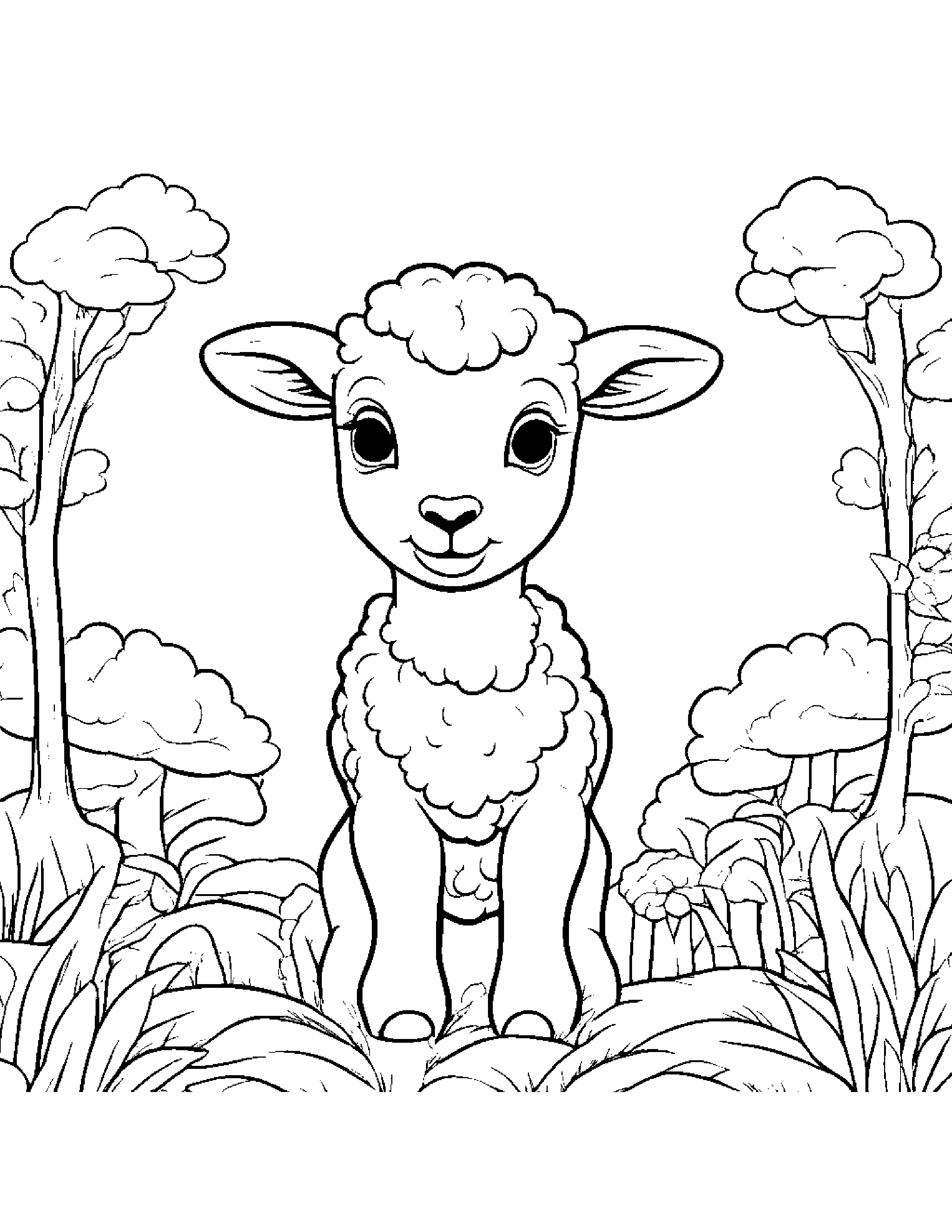 Lamb Sharing Coloring Page (Free Printable PDF)
