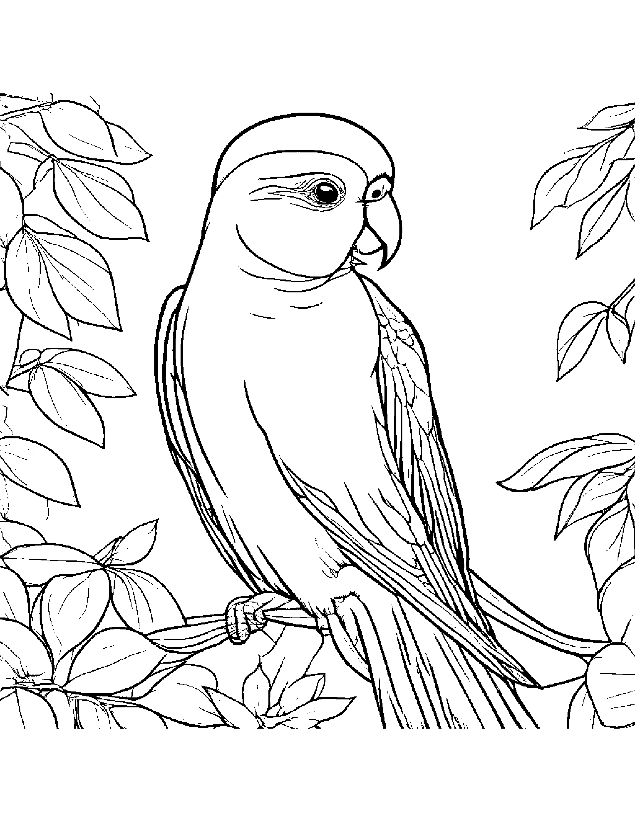 Parakeet Sharing #2 Coloring Page (Free Printable PDF)