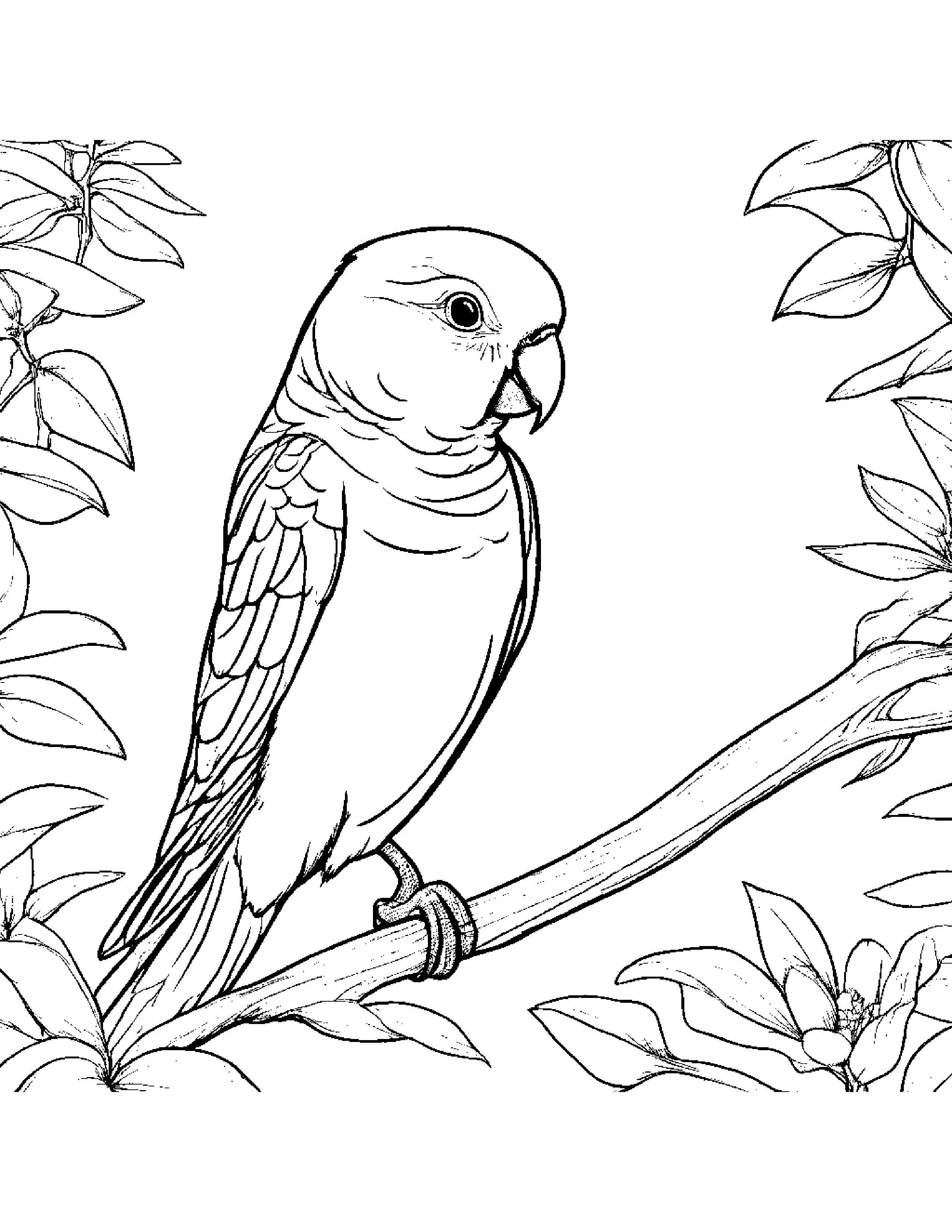 Parakeet Sharing #3 Coloring Page (Free Printable PDF)