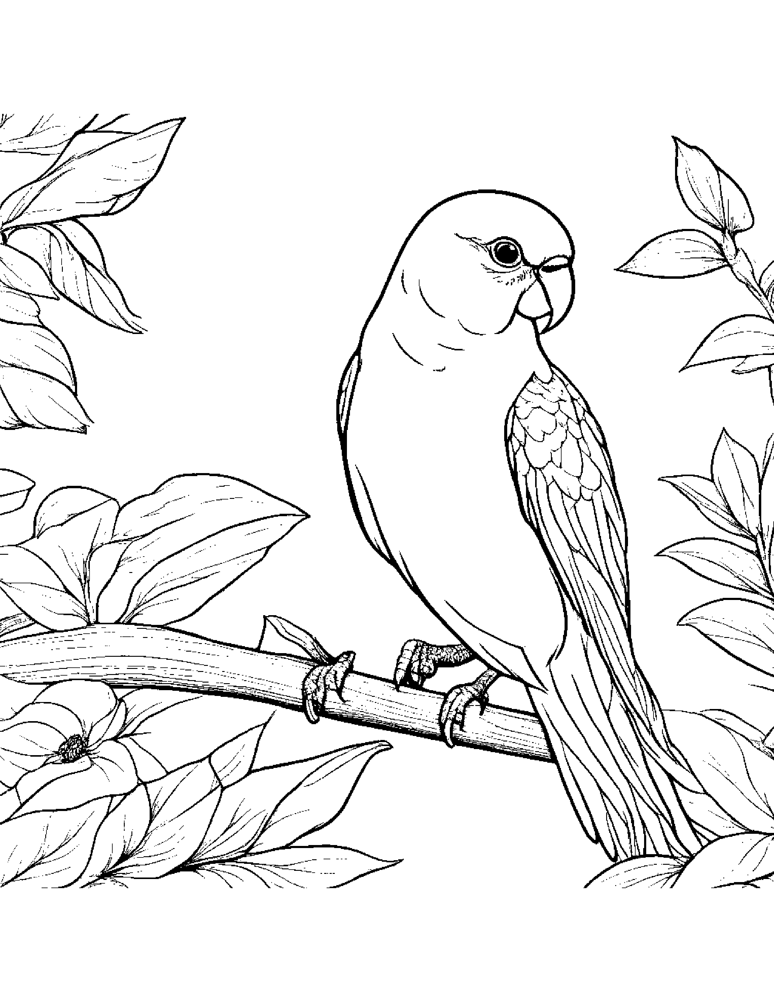 Parakeet Sharing #4 Coloring Page (Free Printable PDF)
