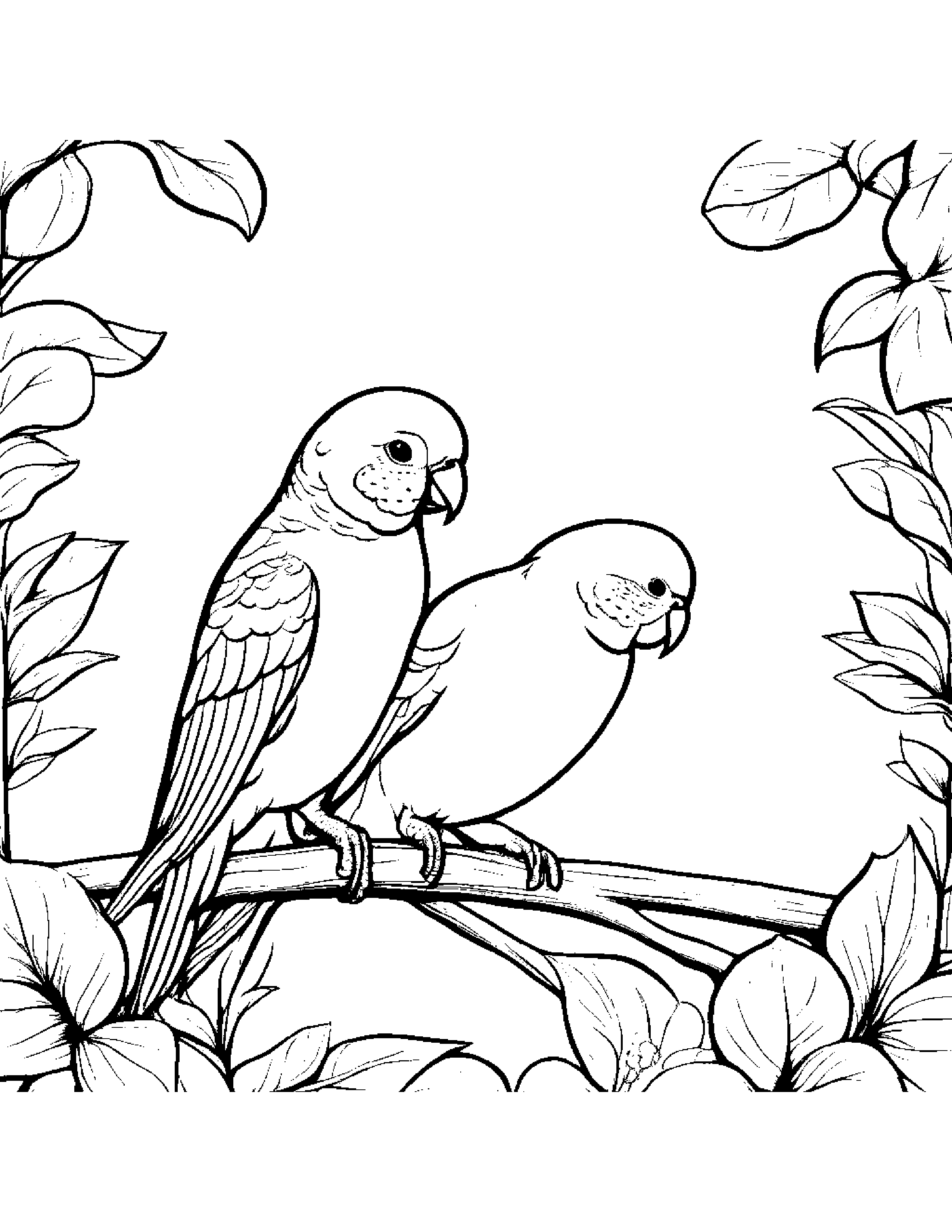 Parakeet Sharing Coloring Page (Free Printable PDF)