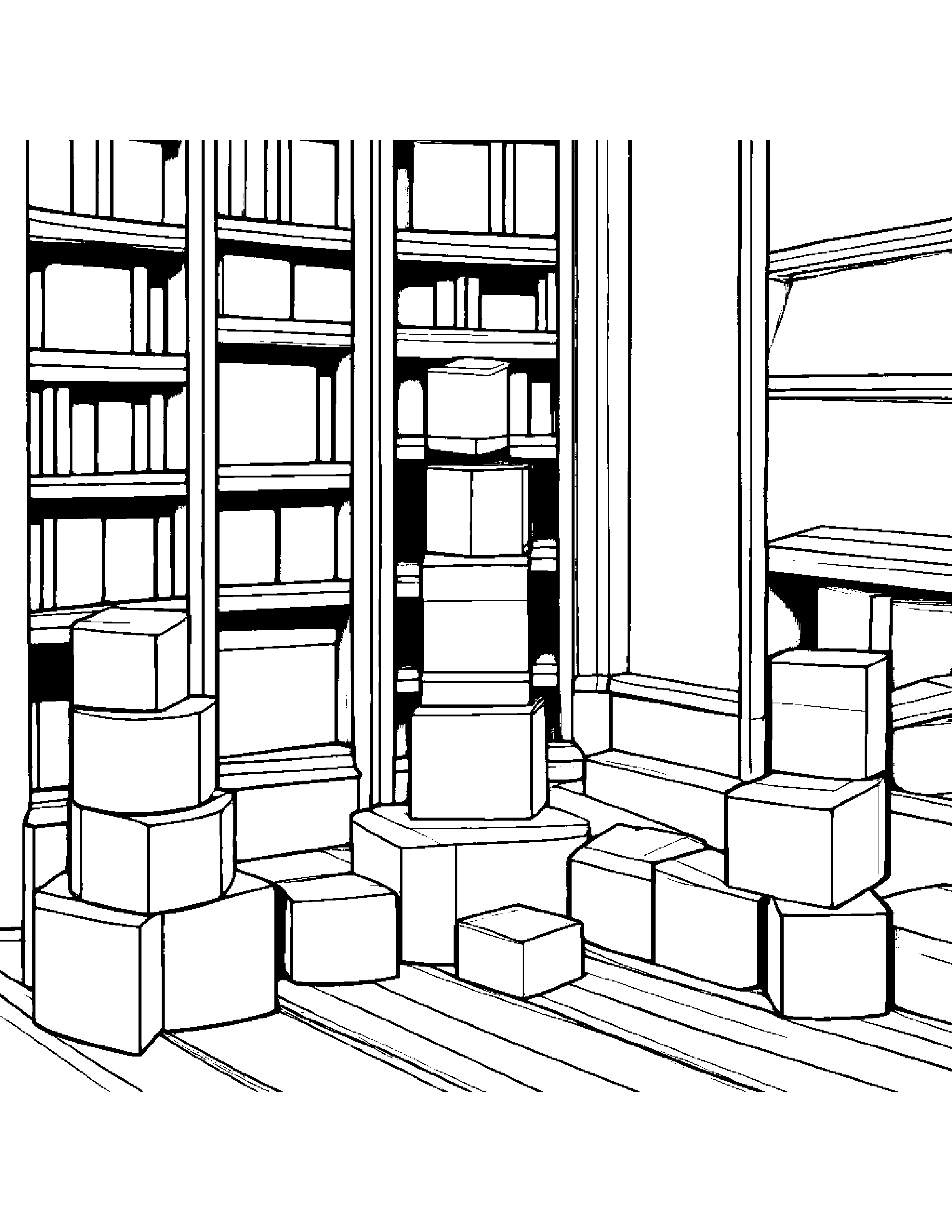 Playful Stack Of Blocks By A Reading Nook #2 Coloring Page (Free Printable PDF)