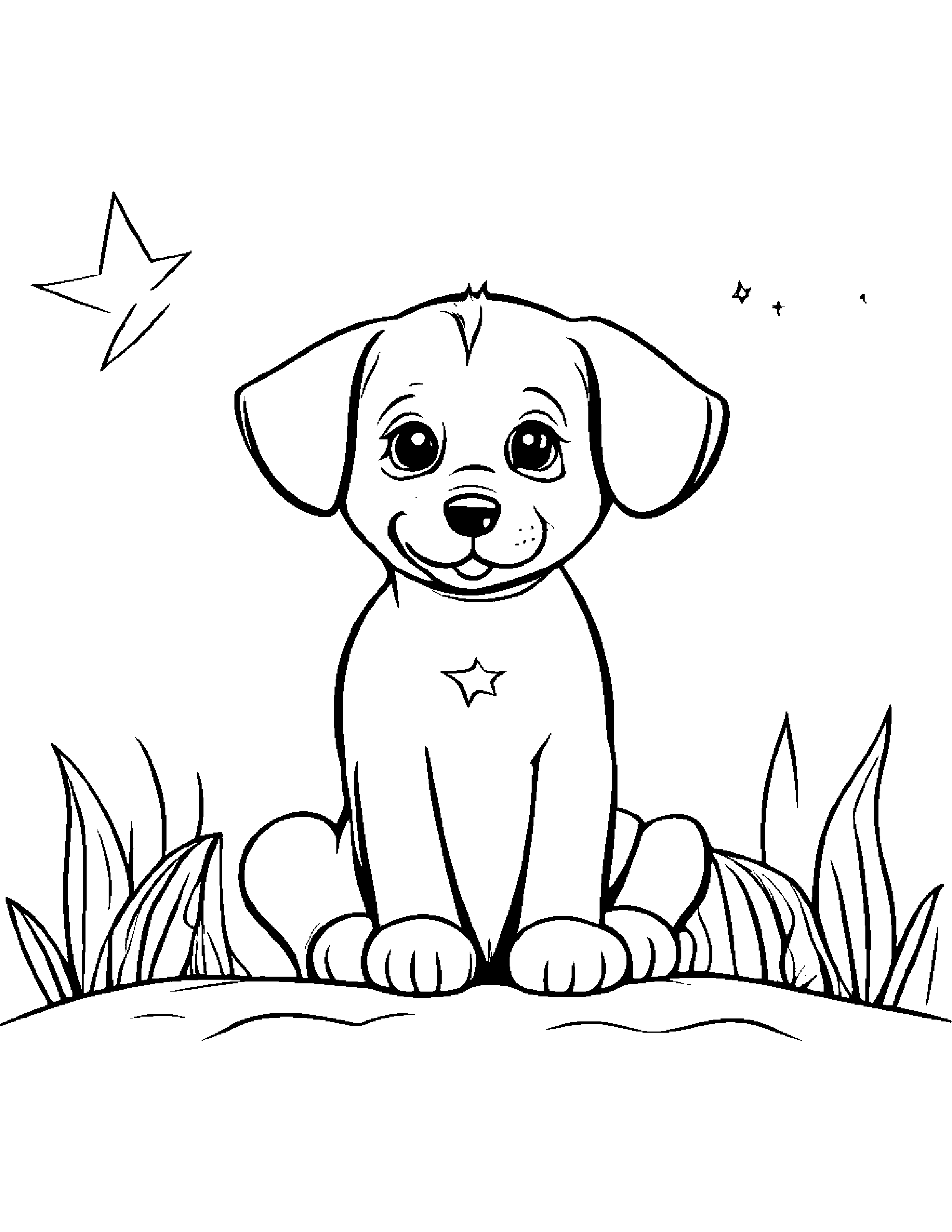 Puppy With A Friendly Star #2 Coloring Page (Free Printable PDF)