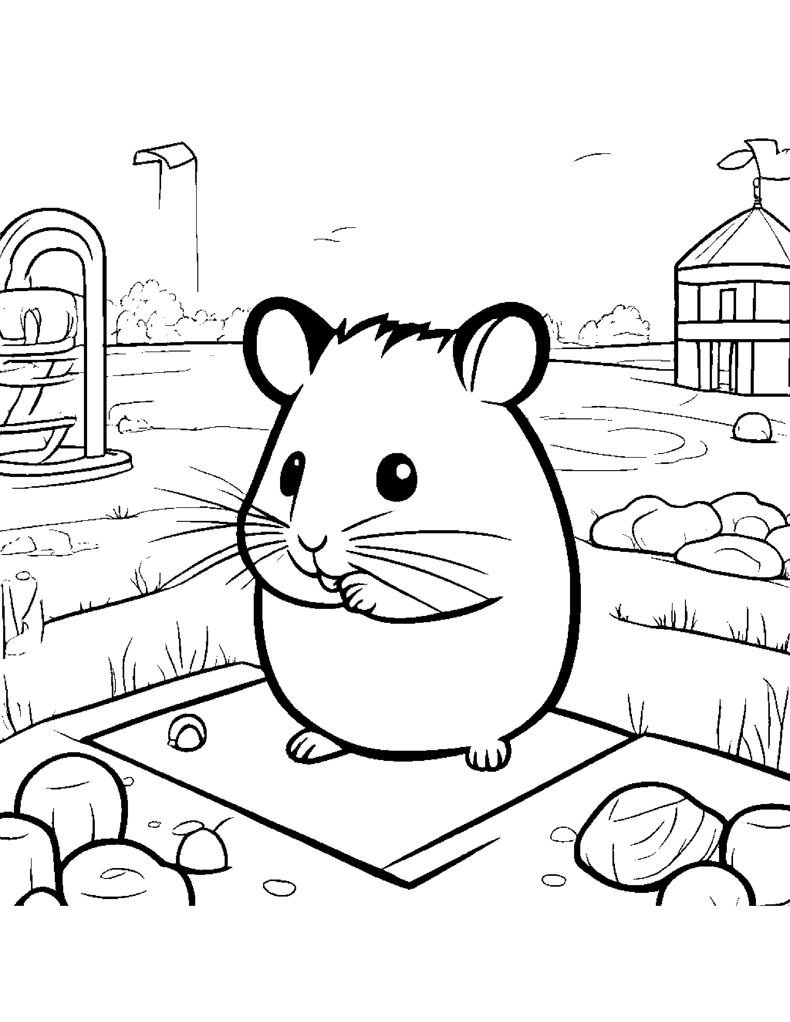 Quiet Hamster Tidying Toys At The Playground #3 Coloring Page (Free Printable PDF)