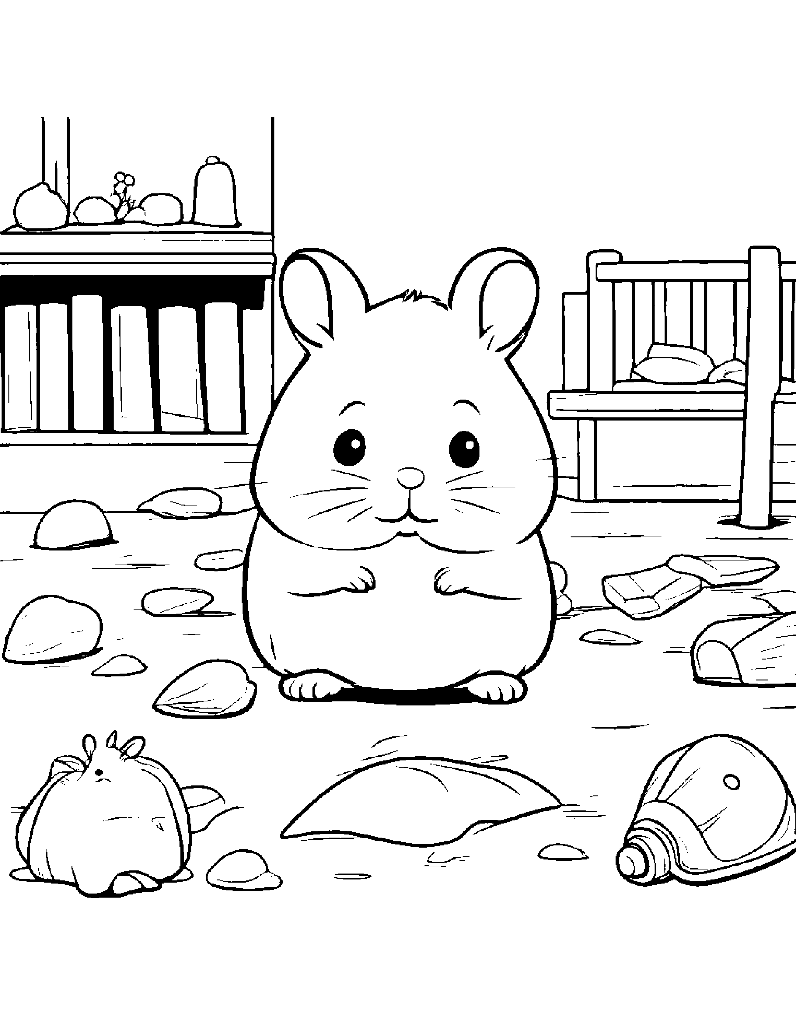 Quiet Hamster Tidying Toys At The Playground #5 Coloring Page (Free Printable PDF)