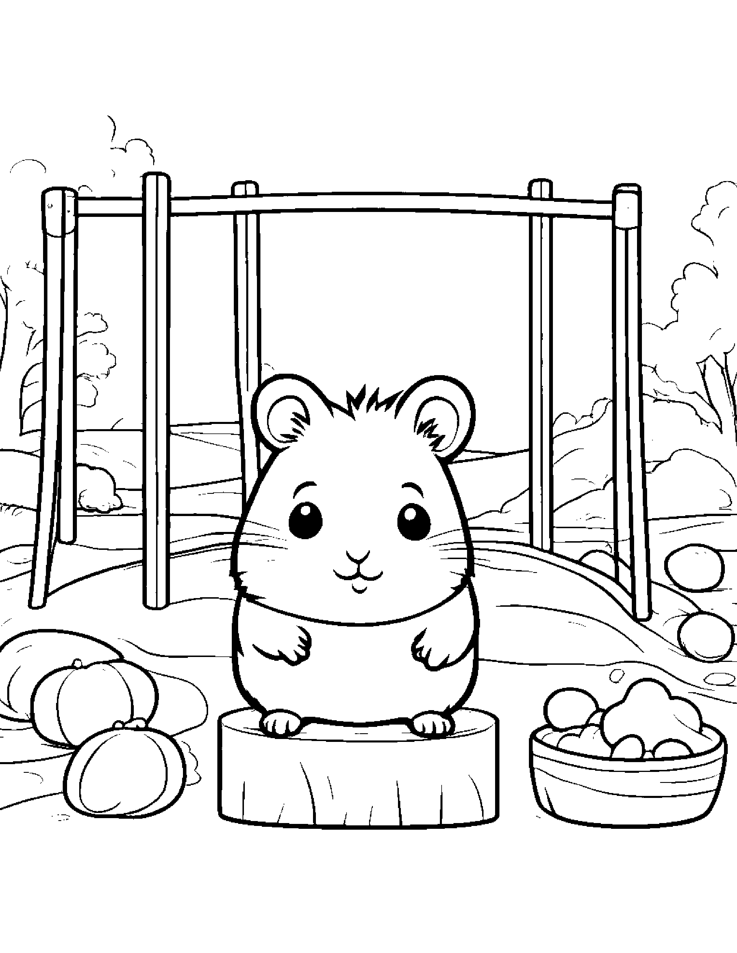 Quiet Hamster Tidying Toys At The Playground Coloring Page (Free Printable PDF)