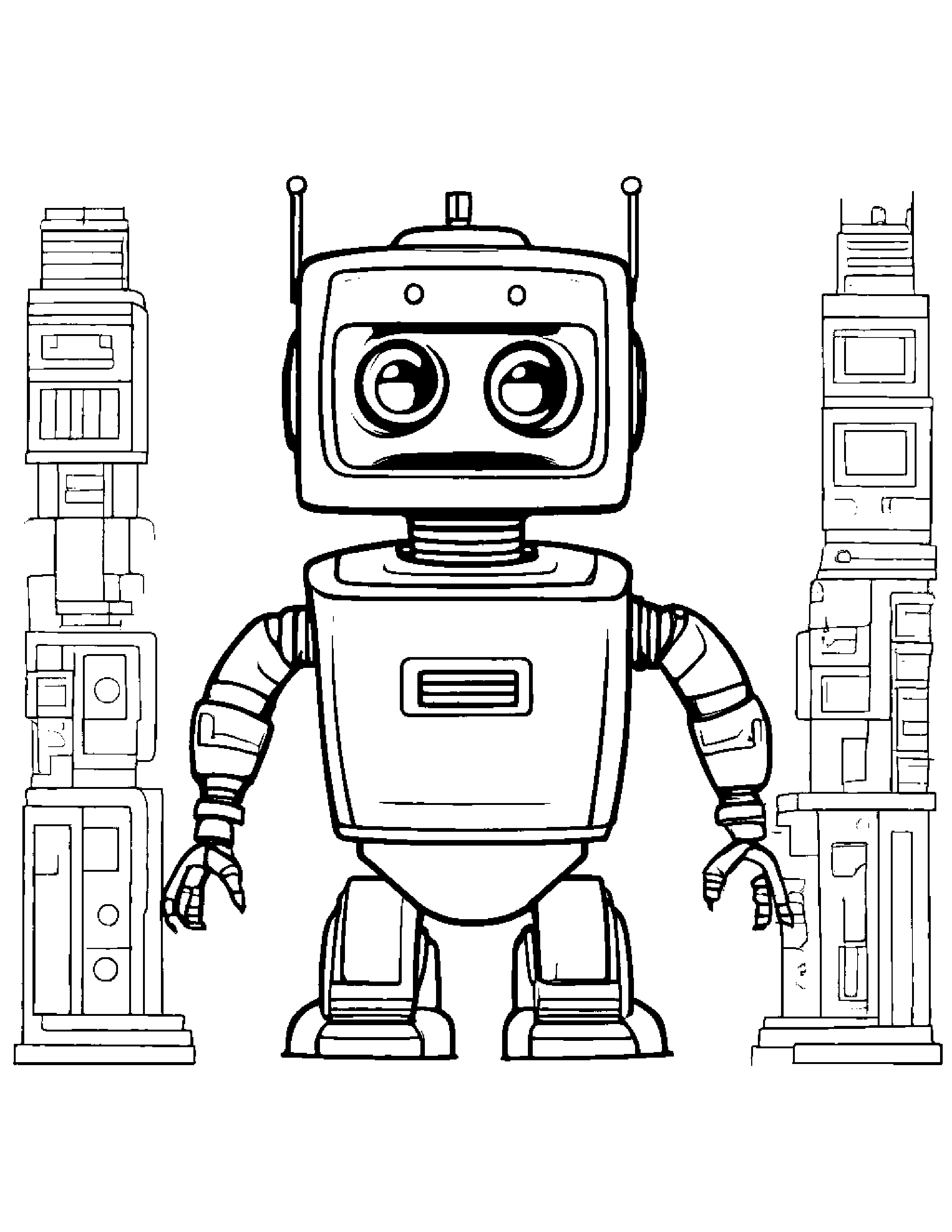 Robot Buddy Sharing #3 Coloring Page (Free Printable PDF)