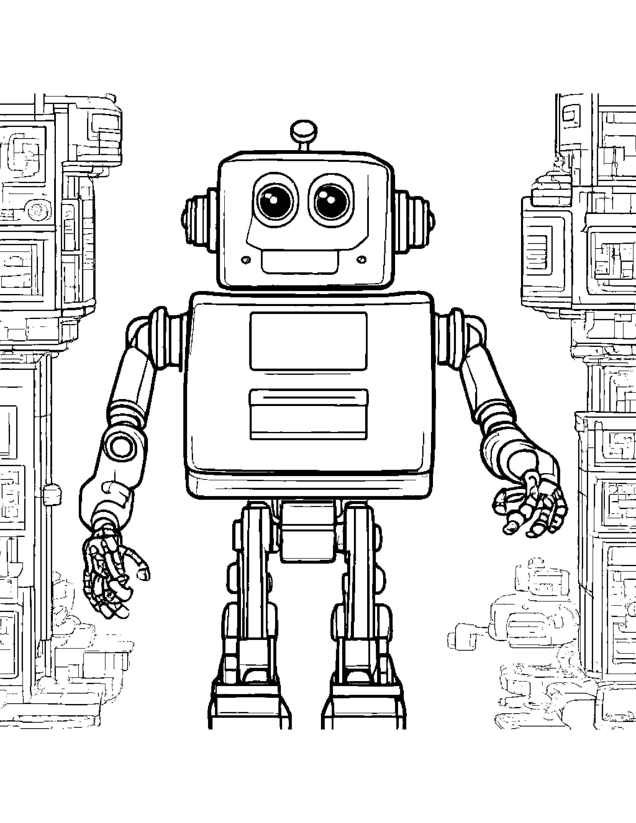 Robot Buddy Sharing #4 Coloring Page (Free Printable PDF)
