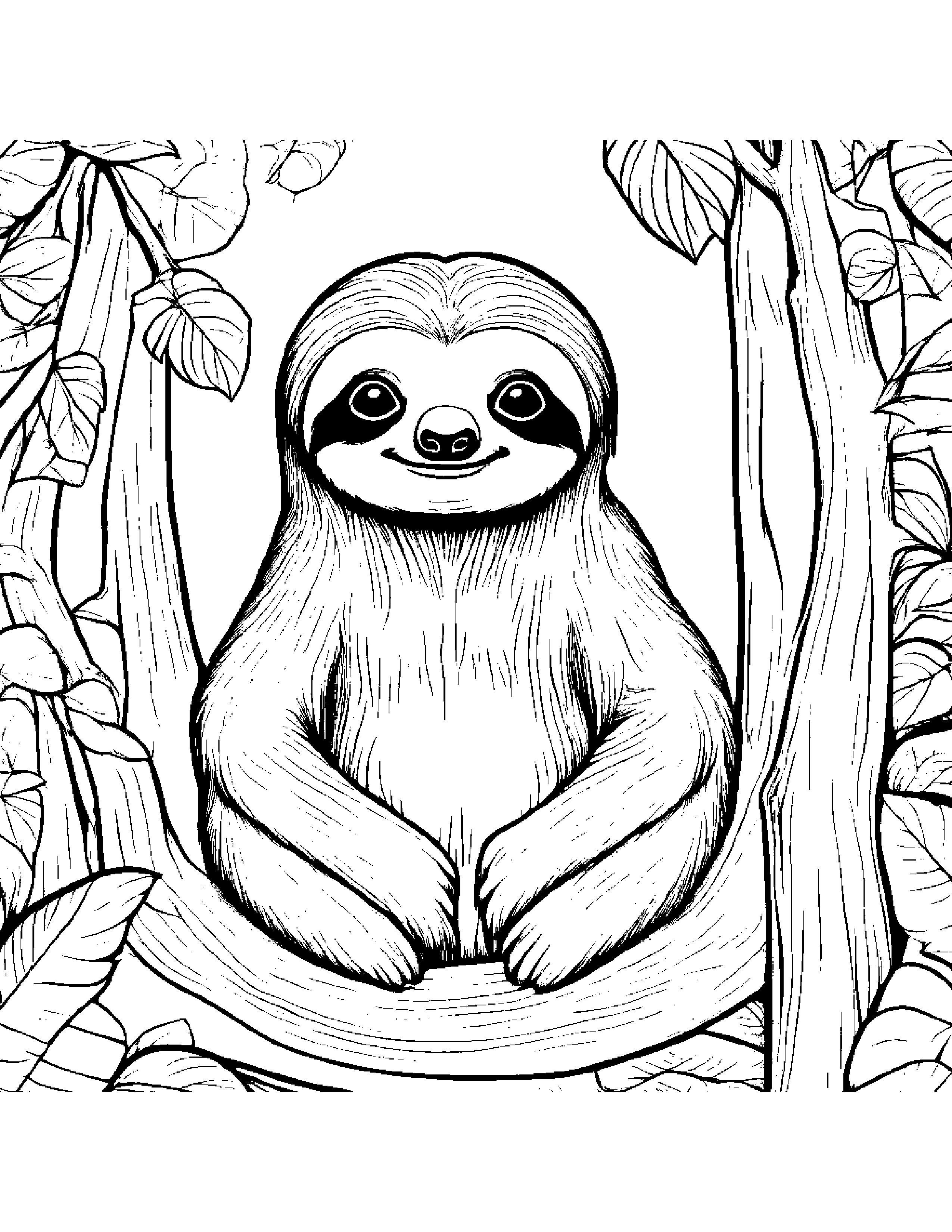 Sloth Sharing #2 Coloring Page (Free Printable PDF)