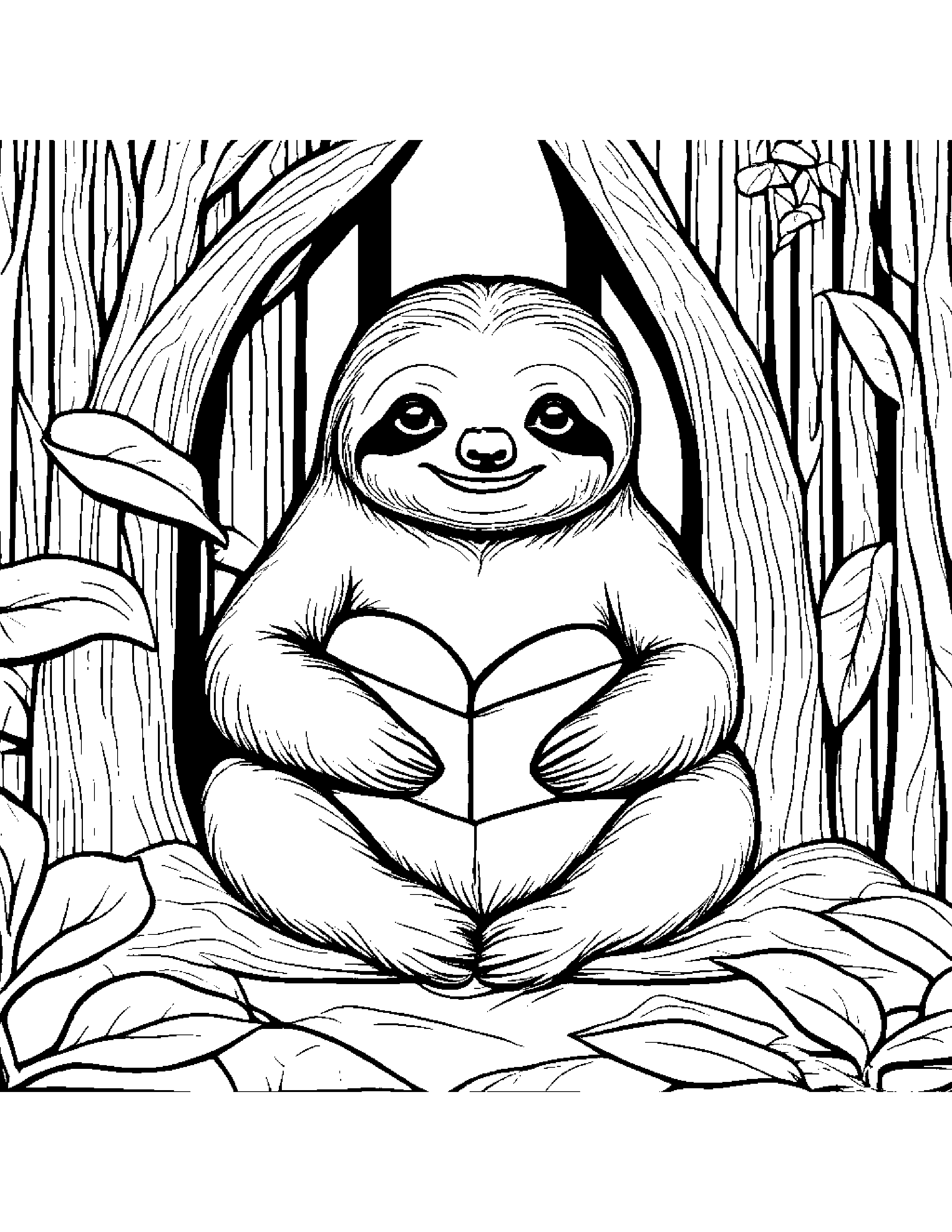 Sloth Sharing By A Reading Nook #2 Coloring Page (Free Printable PDF)