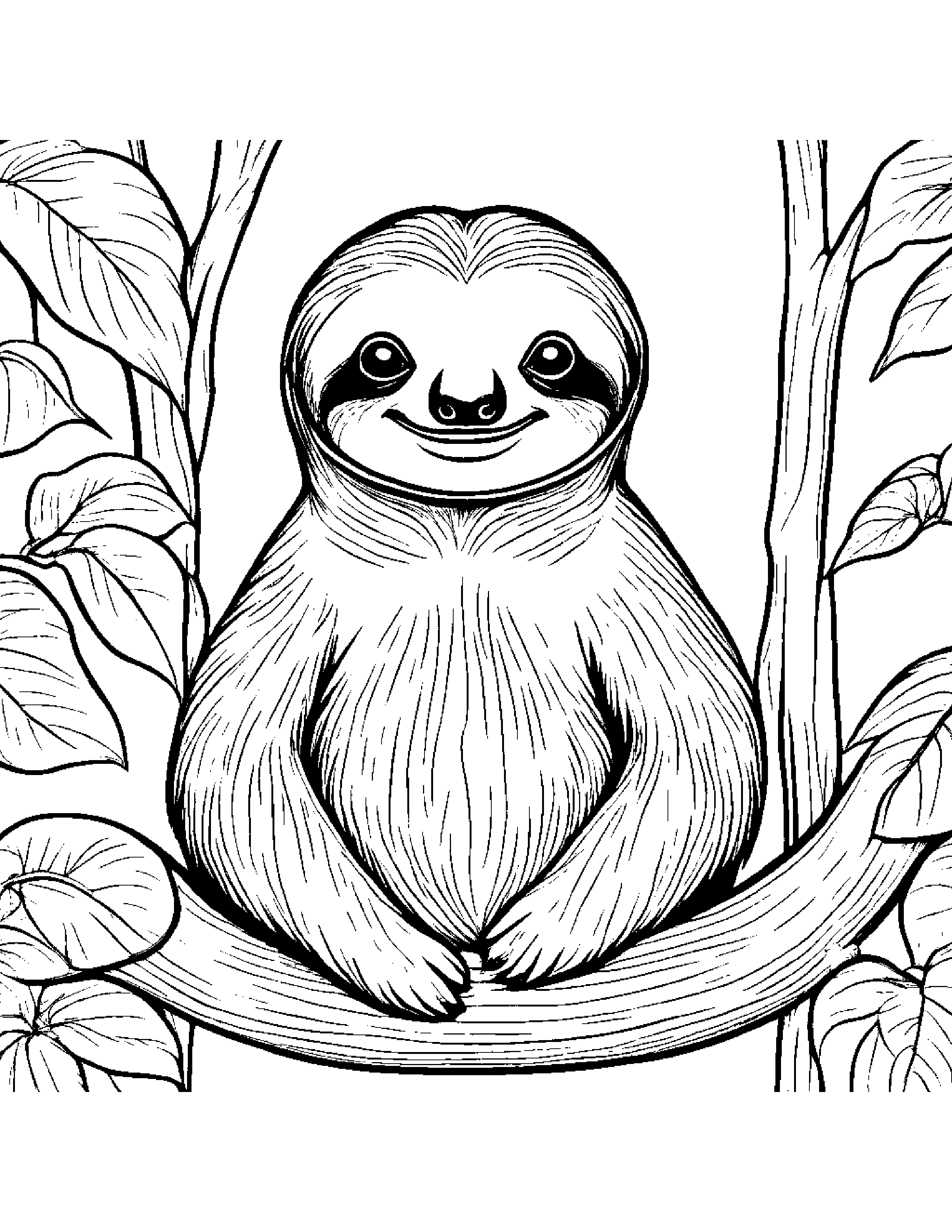 Sloth Sharing Coloring Page (Free Printable PDF)