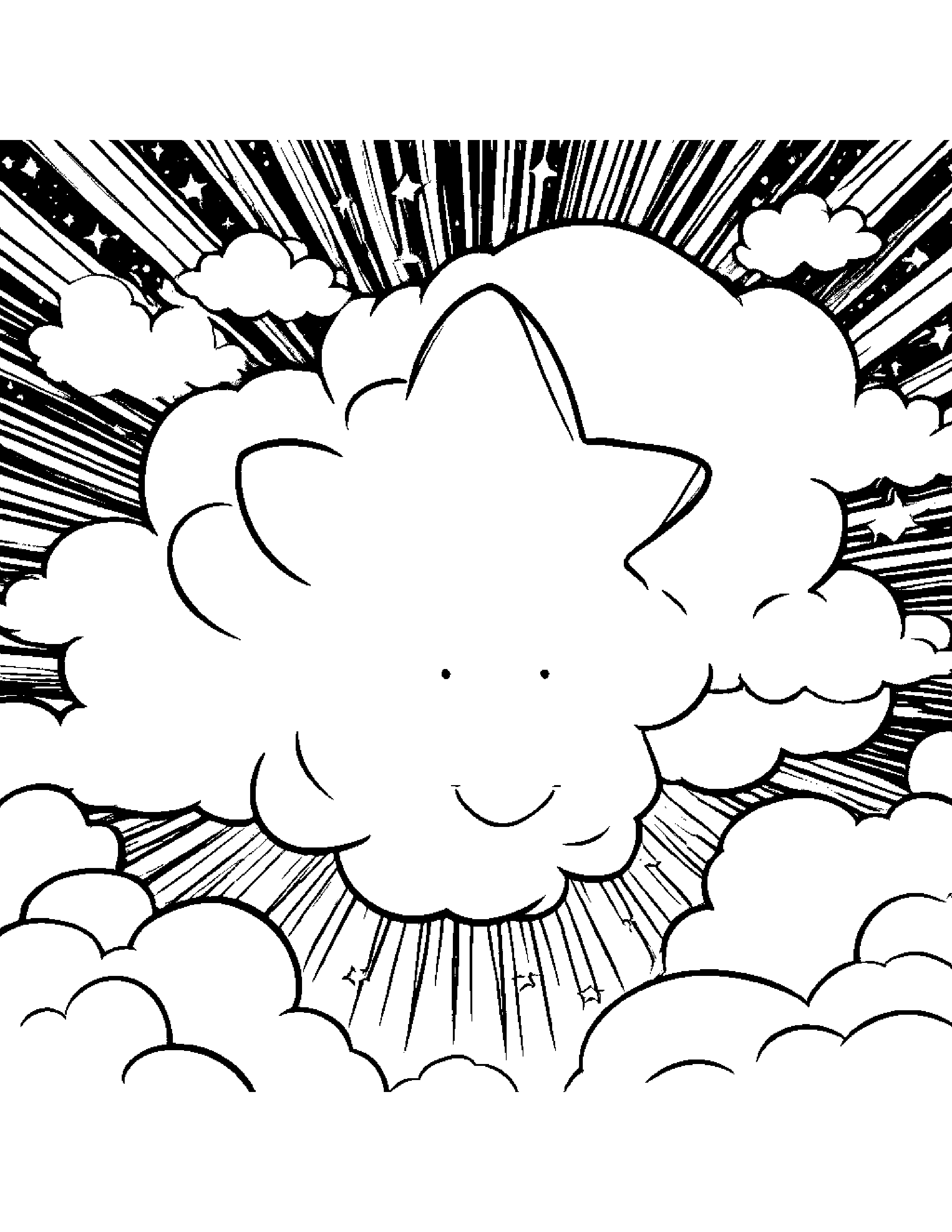 Star Wand Giving A High Five On A Fluffy Cloud #2 Coloring Page (Free Printable PDF)