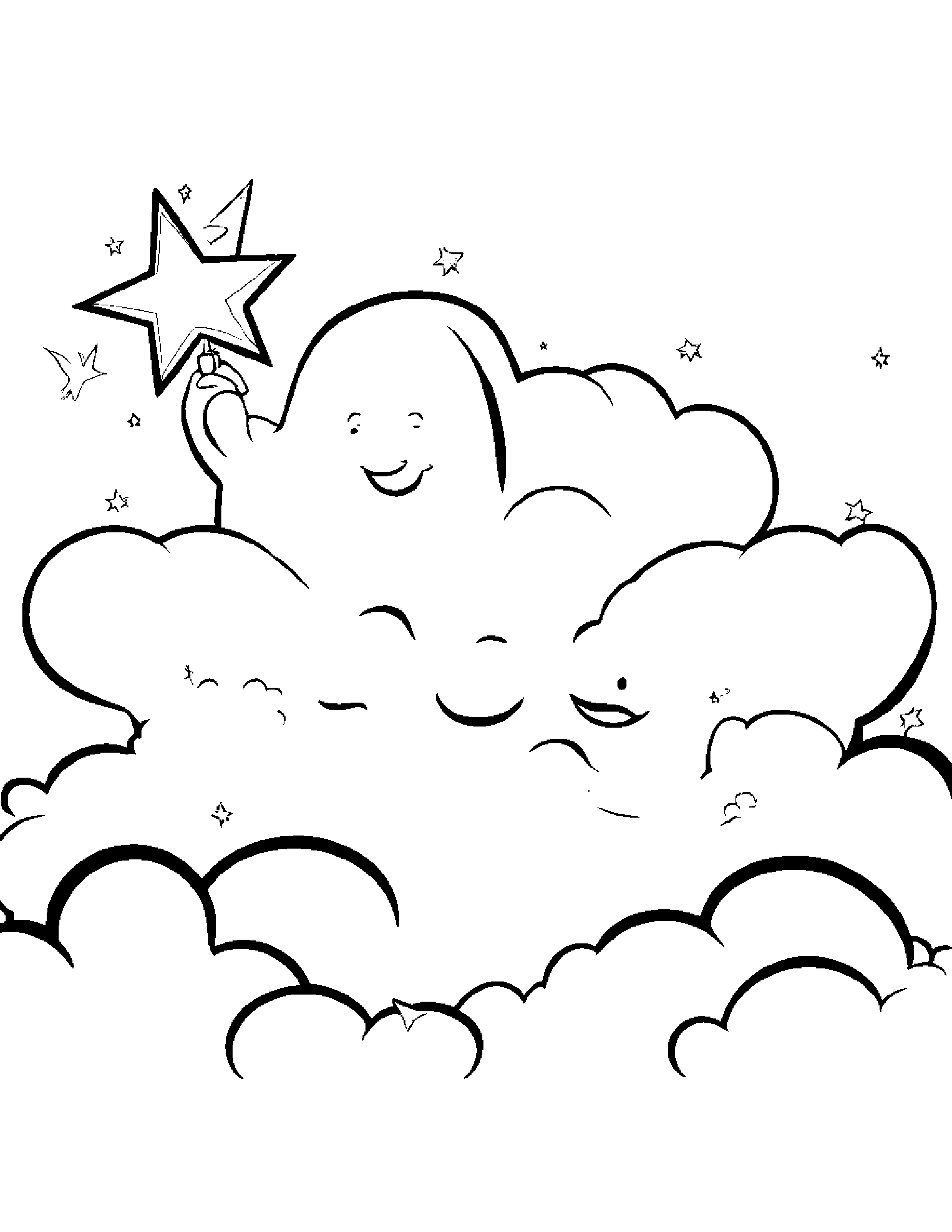 Star Wand Giving A High Five On A Fluffy Cloud #3 Coloring Page (Free Printable PDF)