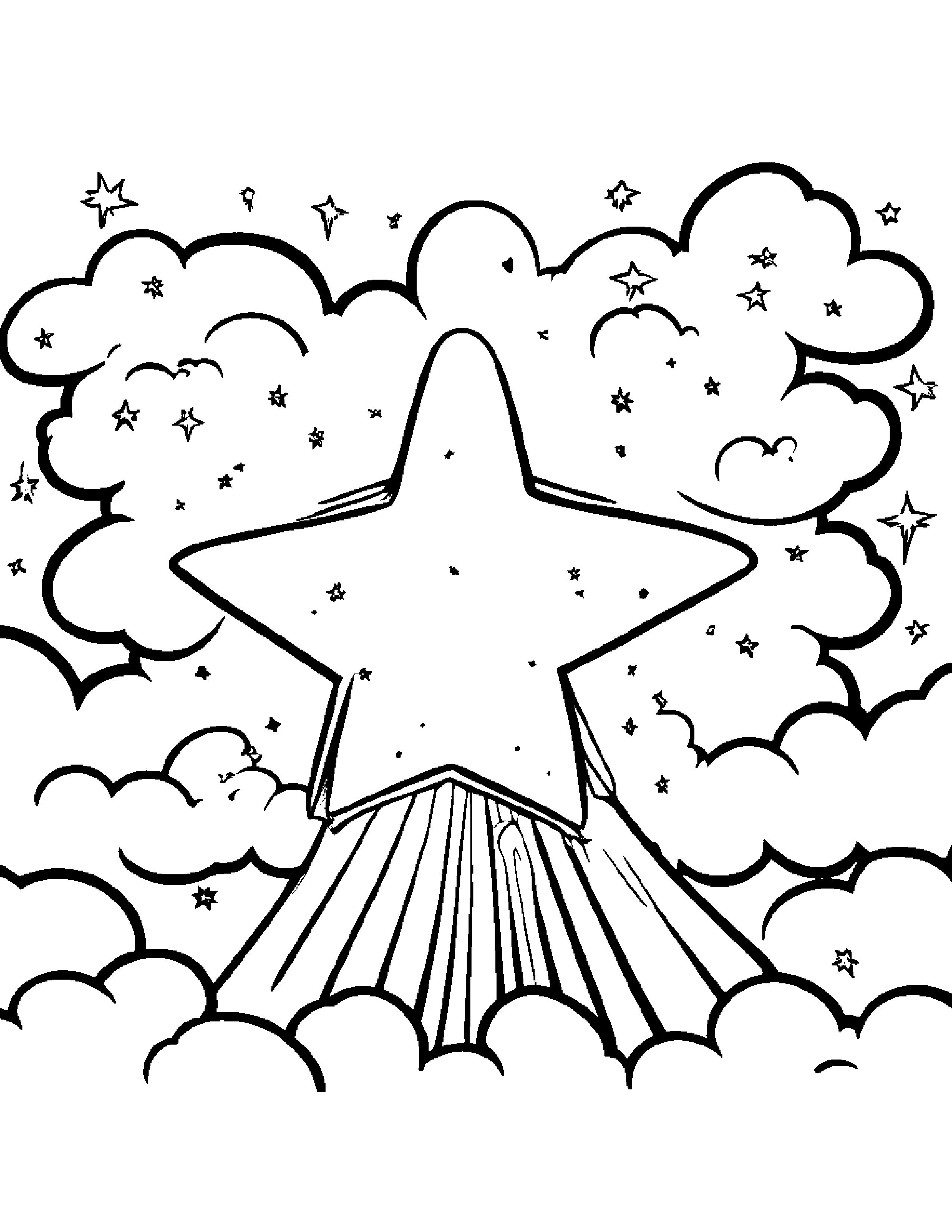 Star Wand Giving A High Five On A Fluffy Cloud #5 Coloring Page (Free Printable PDF)