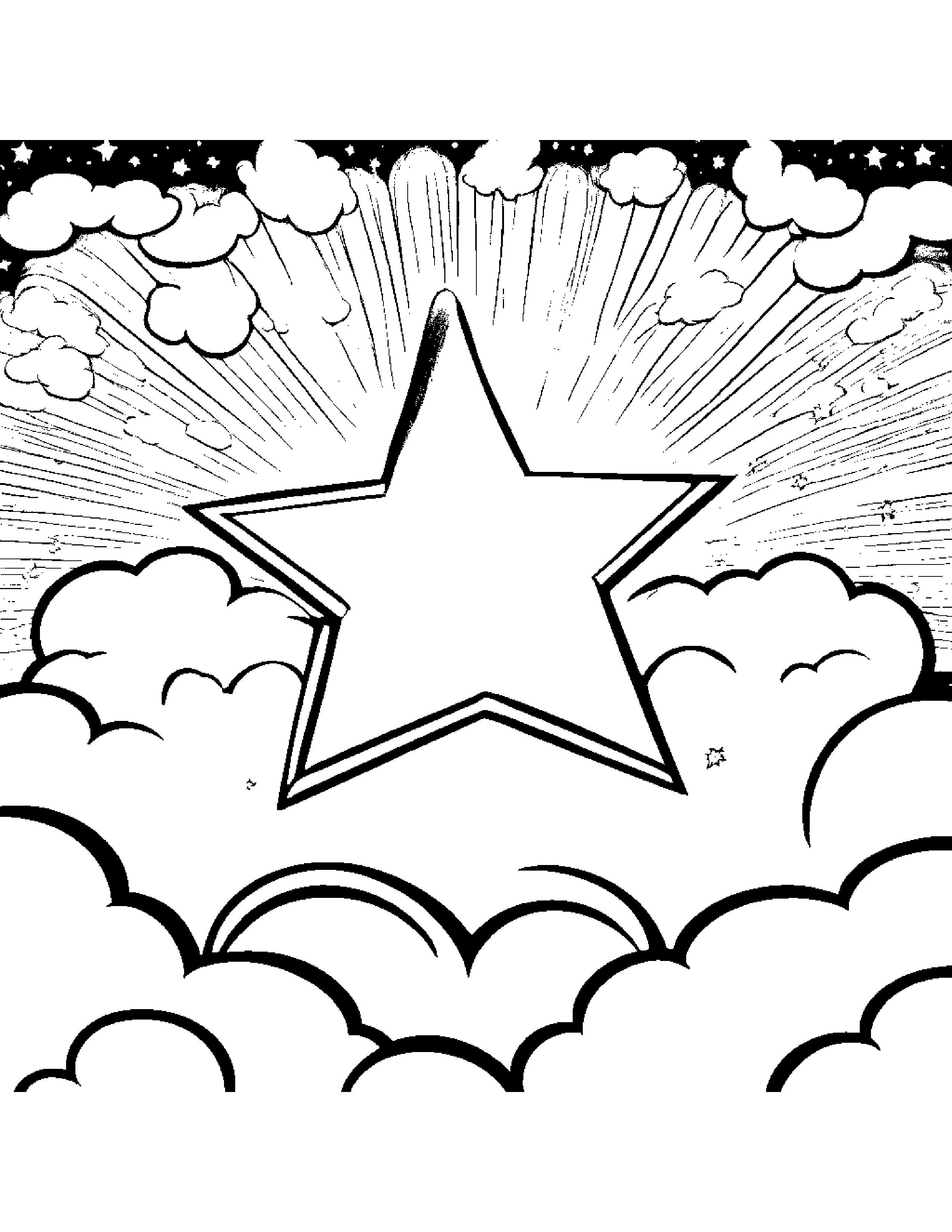 Star Wand Giving A High Five On A Fluffy Cloud Coloring Page (Free Printable PDF)